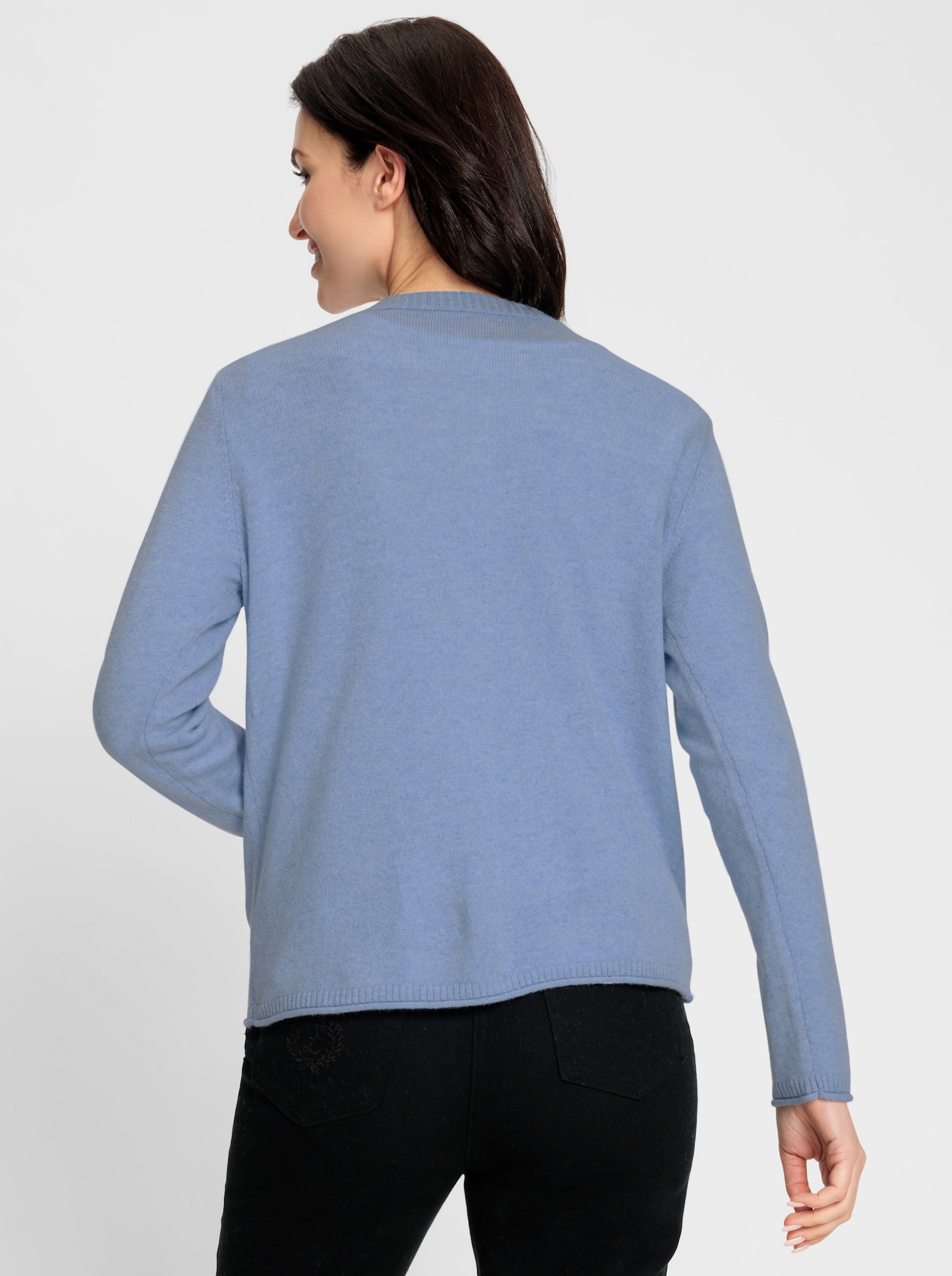 Feinstrickjacke mit Kaschmir - blau-meliert