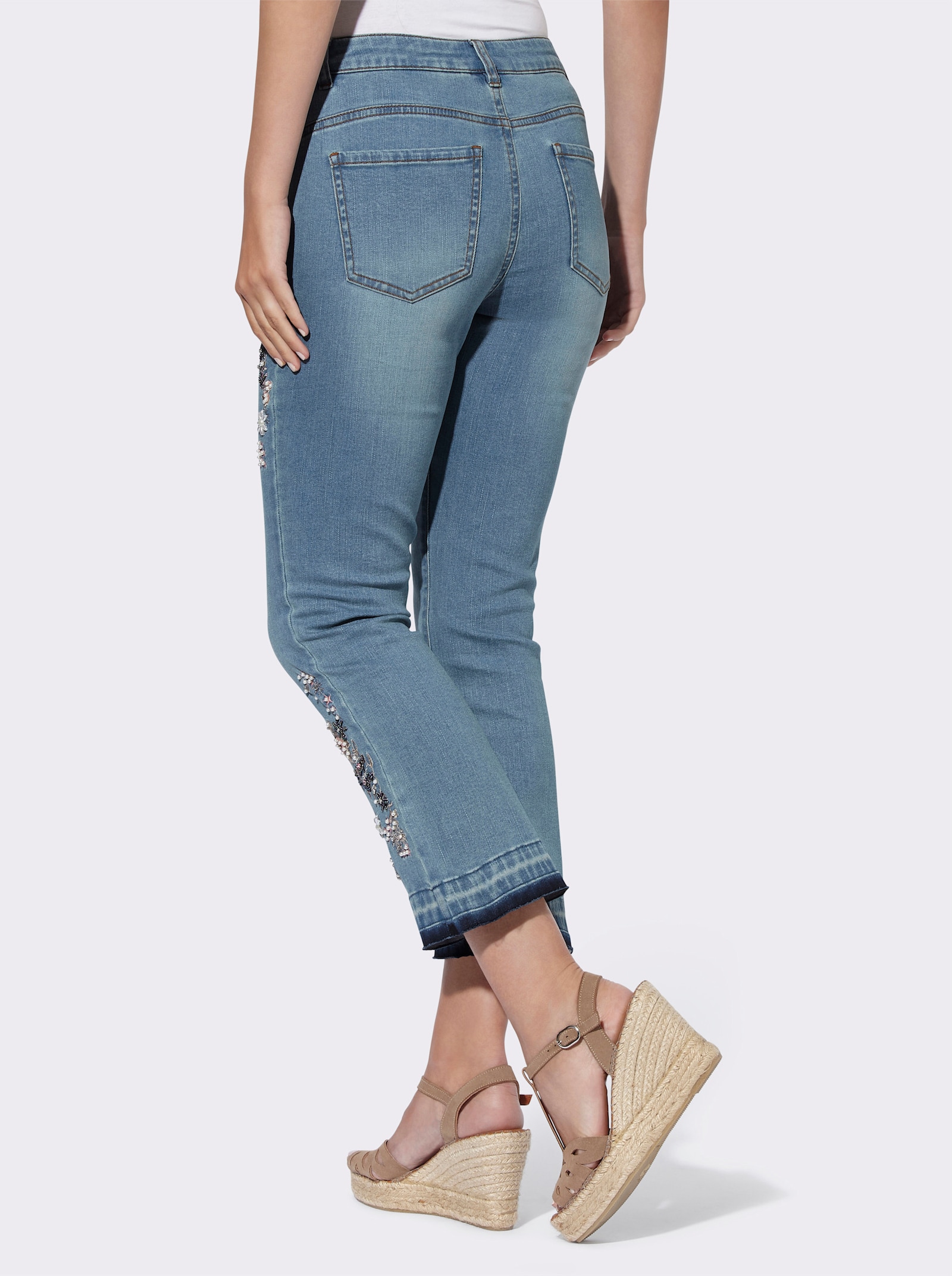 heine 7/8-Jeans mit Blütenstickerei - blue-bleached