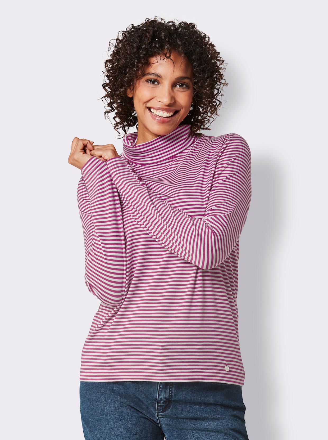 CREATION L PREMIUM Lyocell-Shirt - magenta-ecru-geringelt