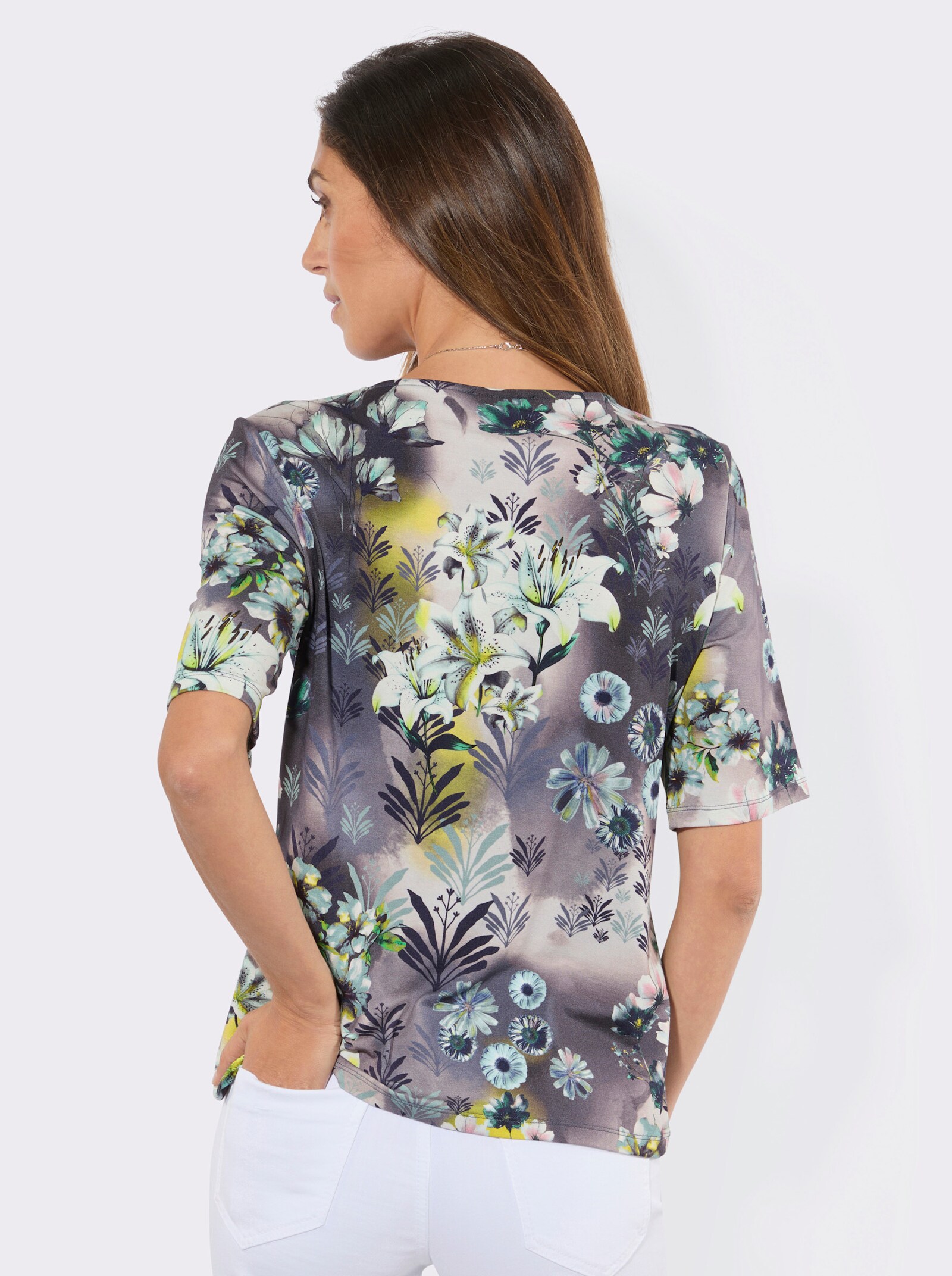 Shirt mit Wellenkante - ecru-mint-bedruckt