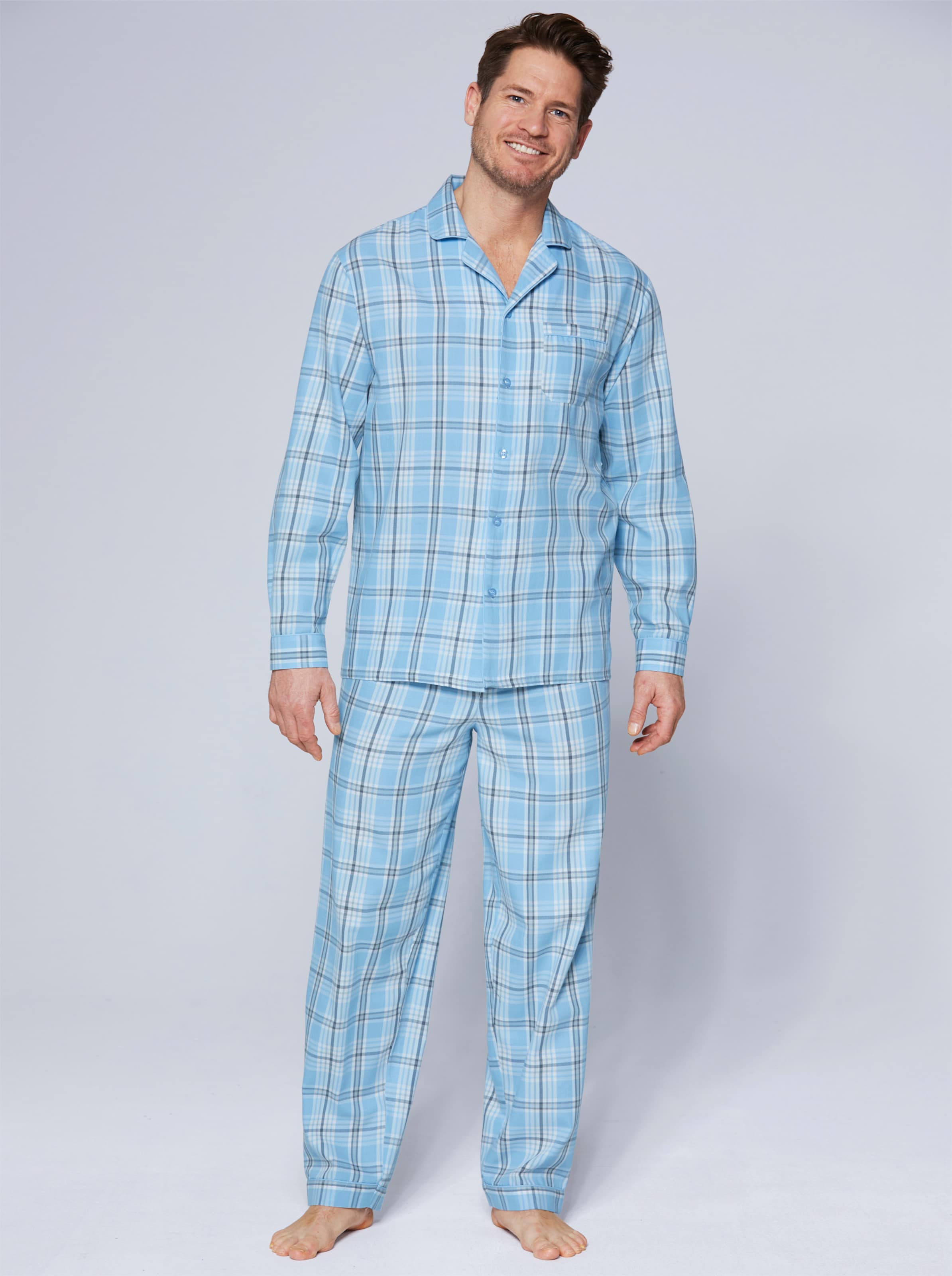 Witt Herren Pyjama, blau-grün-kariert