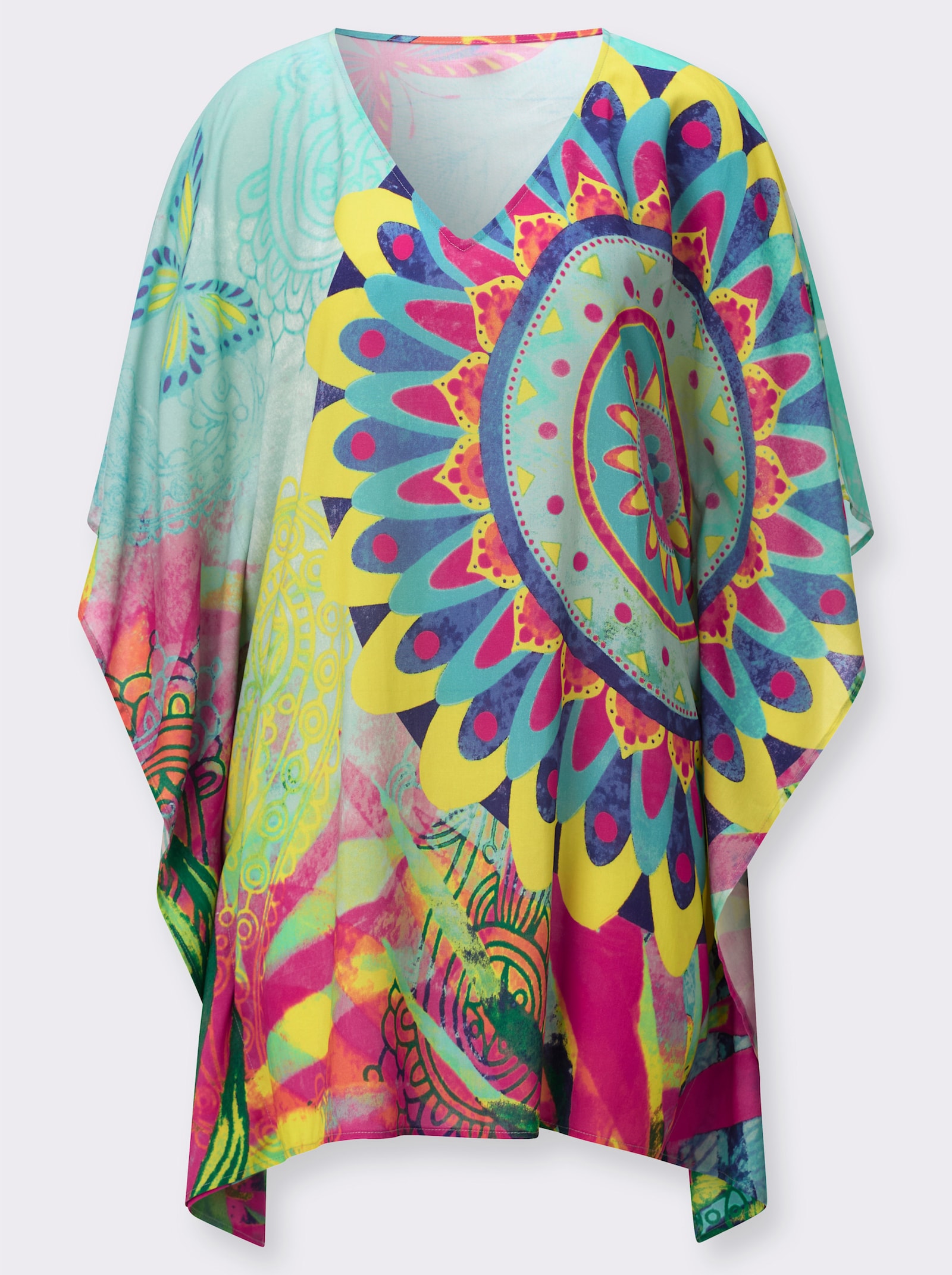 Schlupfbluse in Tunikaform - kalkmint-pink-bedruckt