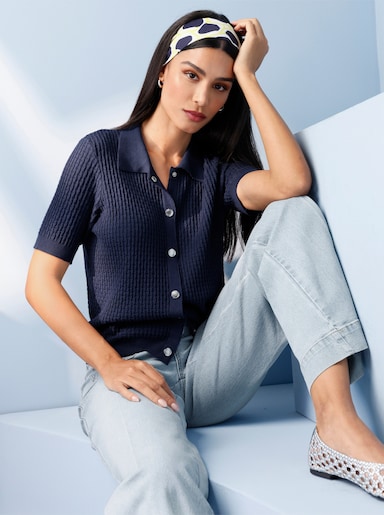 heine Strickjacke mit Polokragen - marine