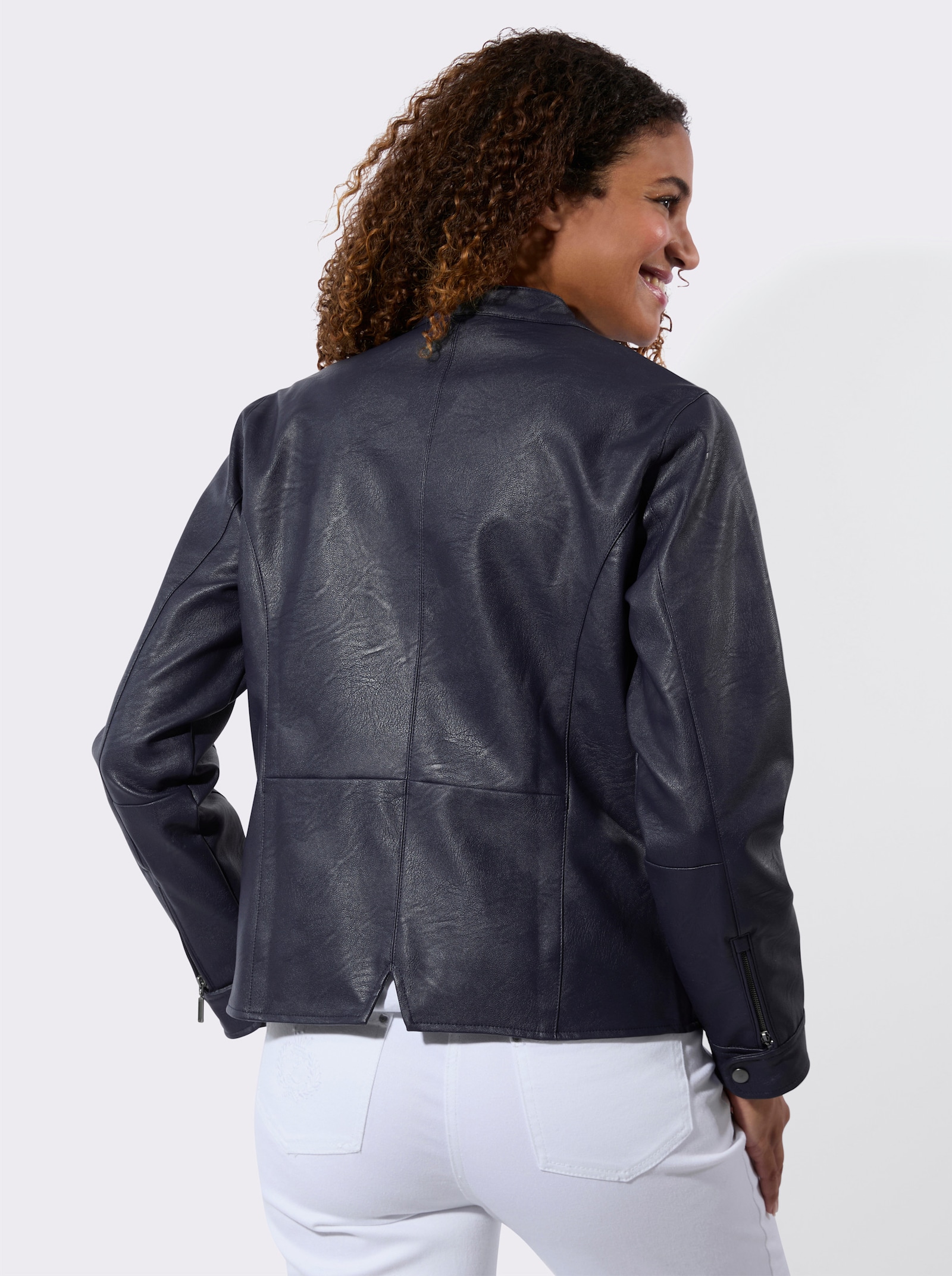 Lederimitatjacke mit Stehkragen - marine