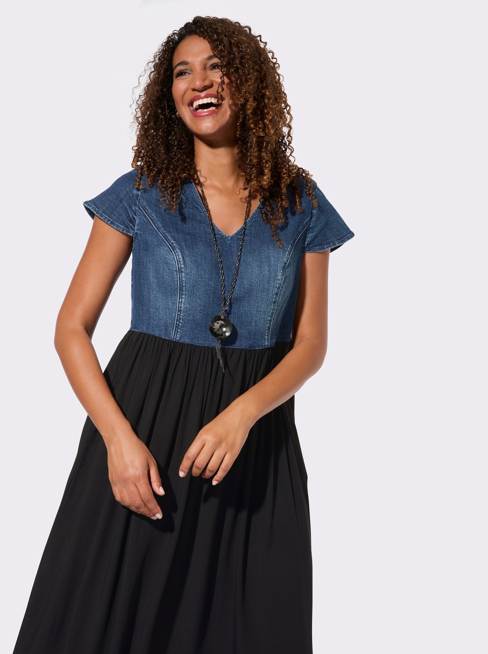 Webkleid mit Jeans-Oberteil - blue-stone-washed