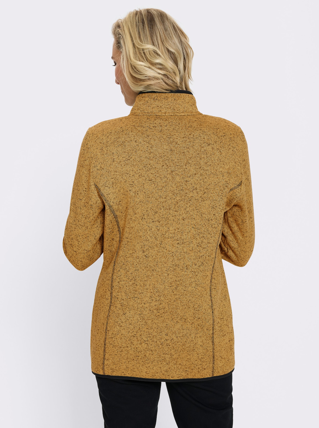 Strickfleecejacke mit elastischen Paspel-Abschlüssen - ocker-schwarz-gemustert
