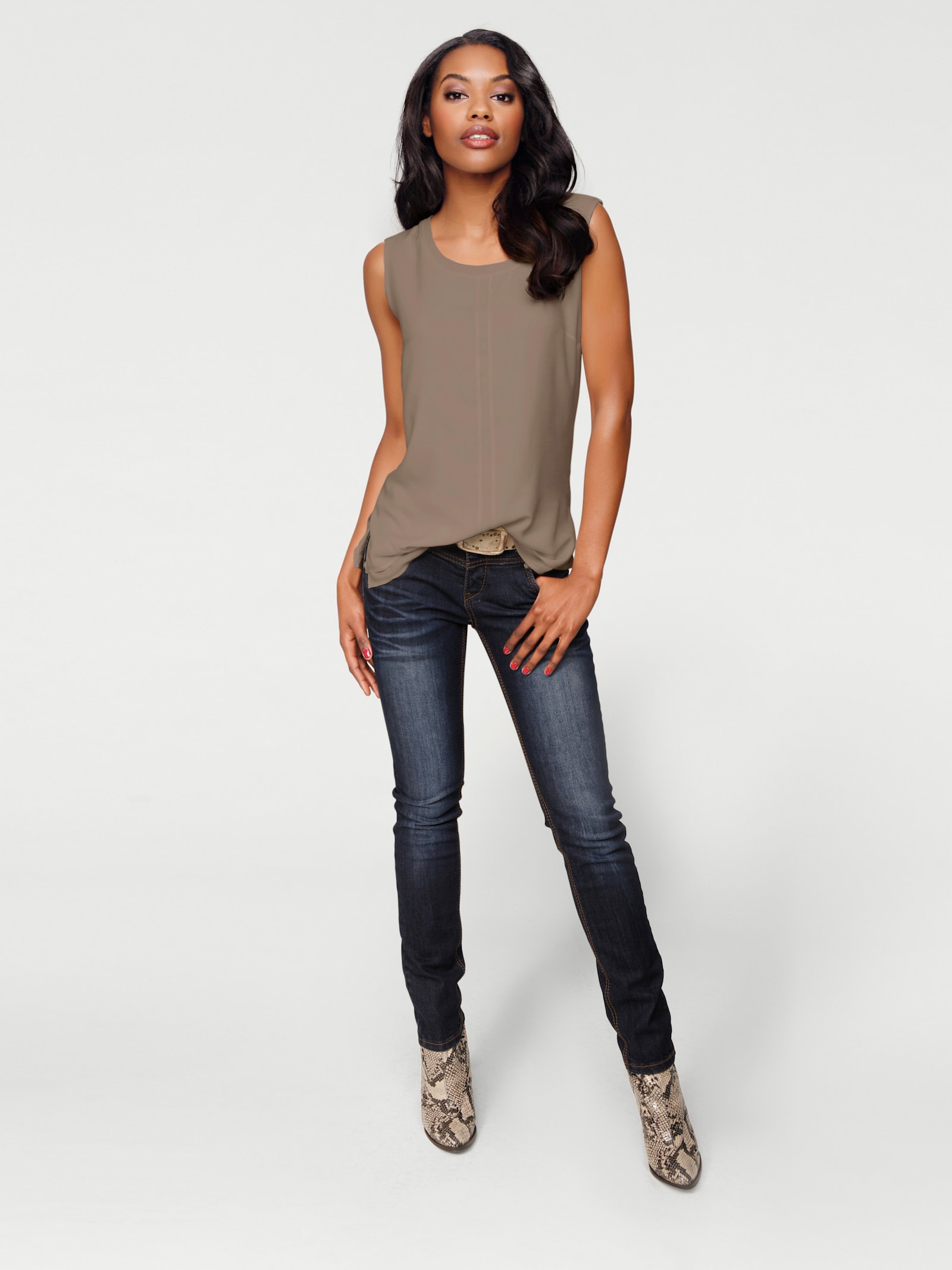 heine Shirttop in laagjeslook - taupe