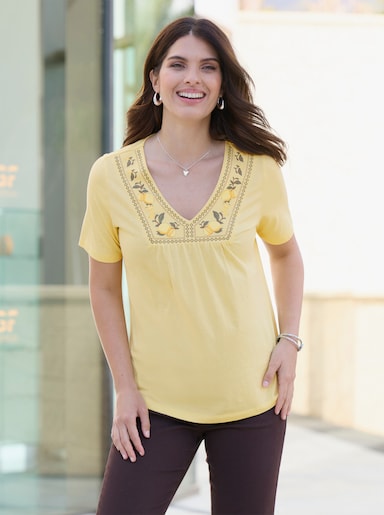 Kurzarmshirt mit Zitronen-Print am Ausschnitt - zitrone-khaki