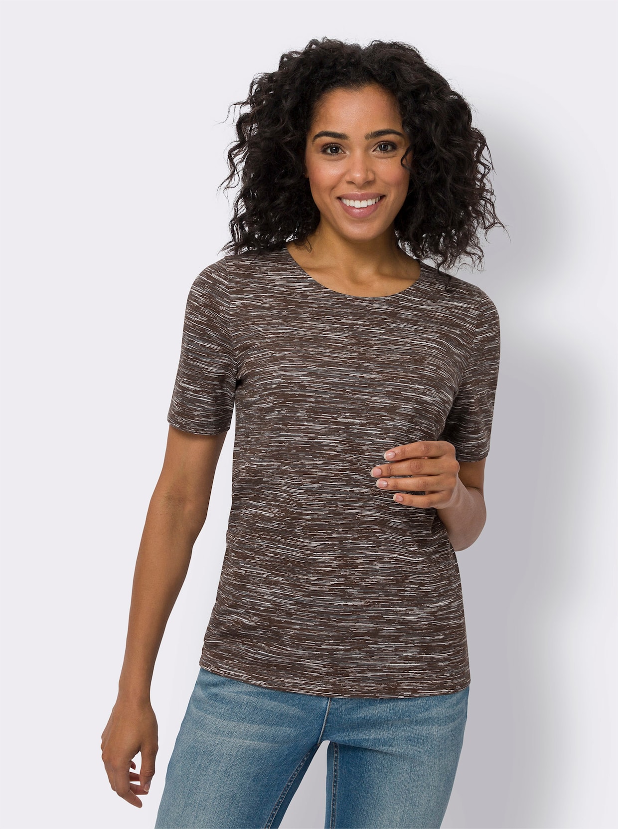 Shirt met ronde hals - choco/champagne bedrukt