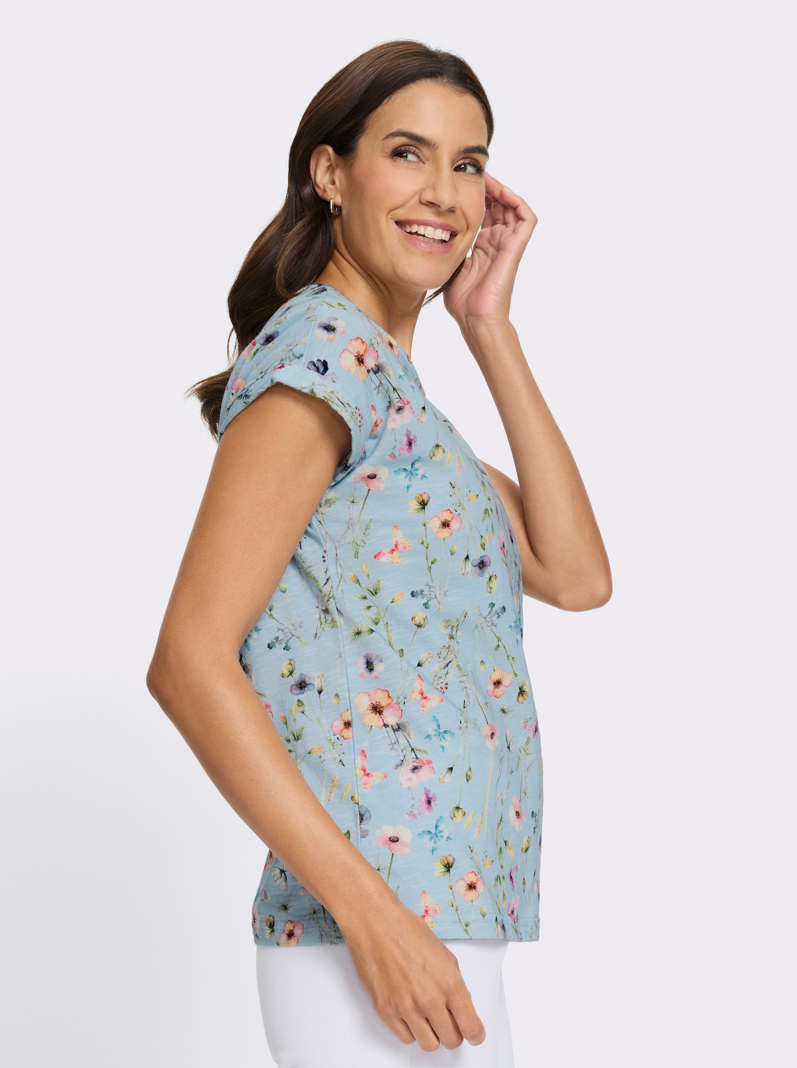 Print-Shirt mit Ärmel-Aufschlag - hellblau-bedruckt