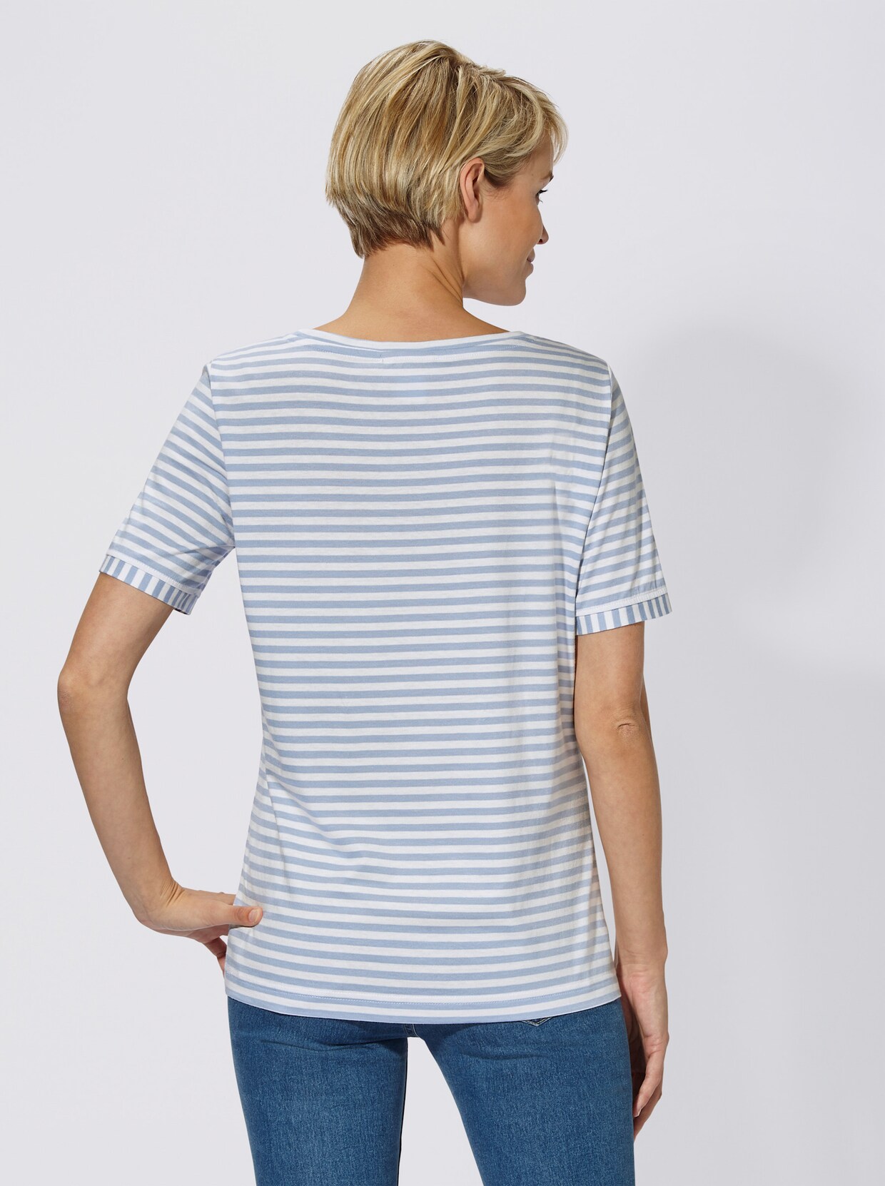 T-shirt à encolure ronde - bleu ciel à rayures