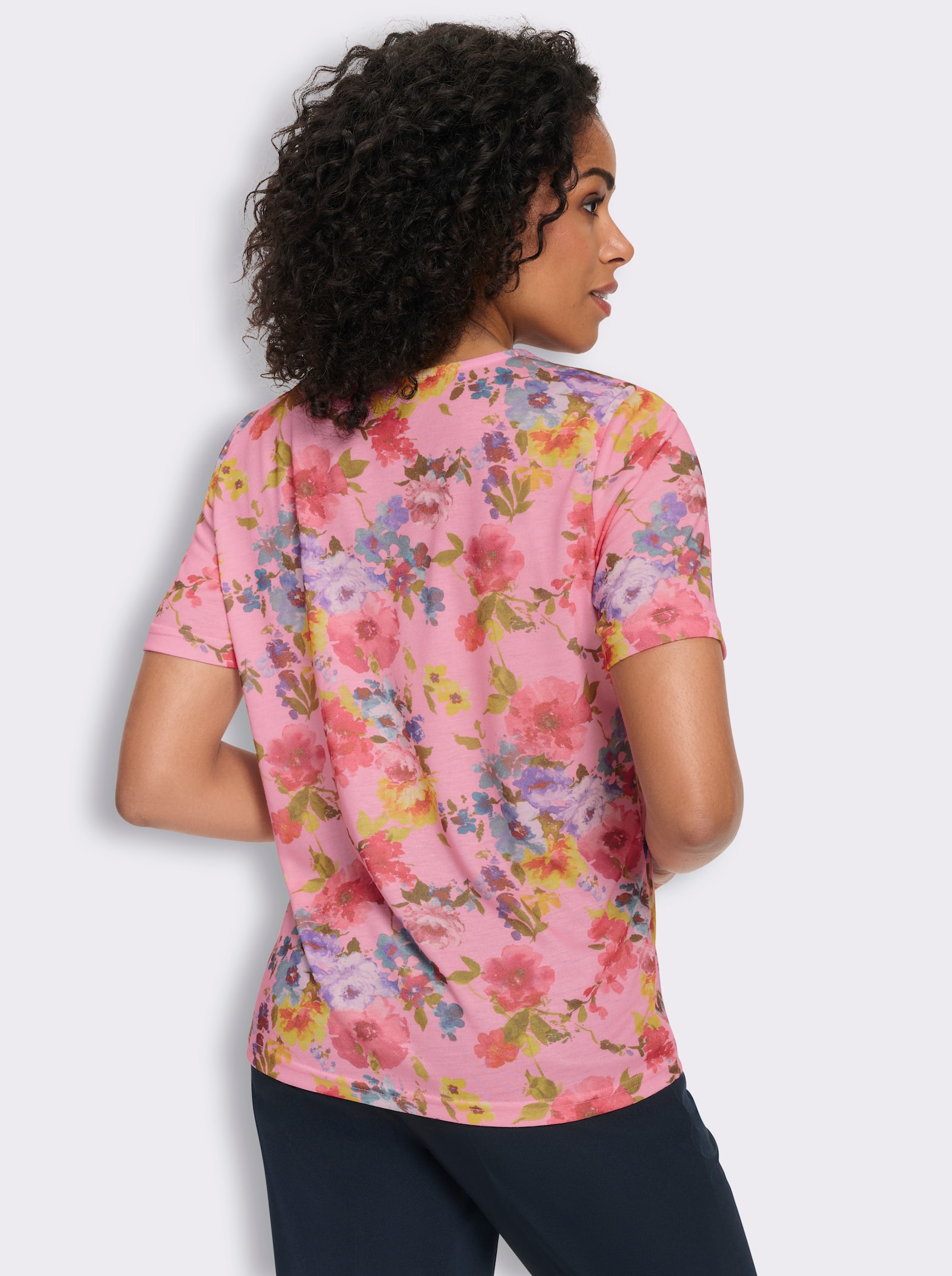 Shirt met ronde hals en bloemetjesprint rondom - oudroze/fuchsia bedrukt