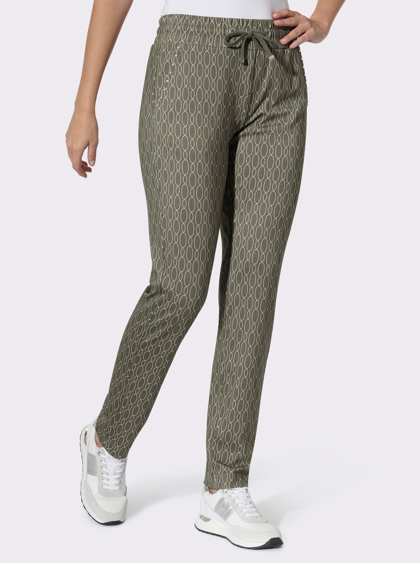 heine Schlupfhose Mit Rundum-Dehnbund - khaki-ecru-bedruckt