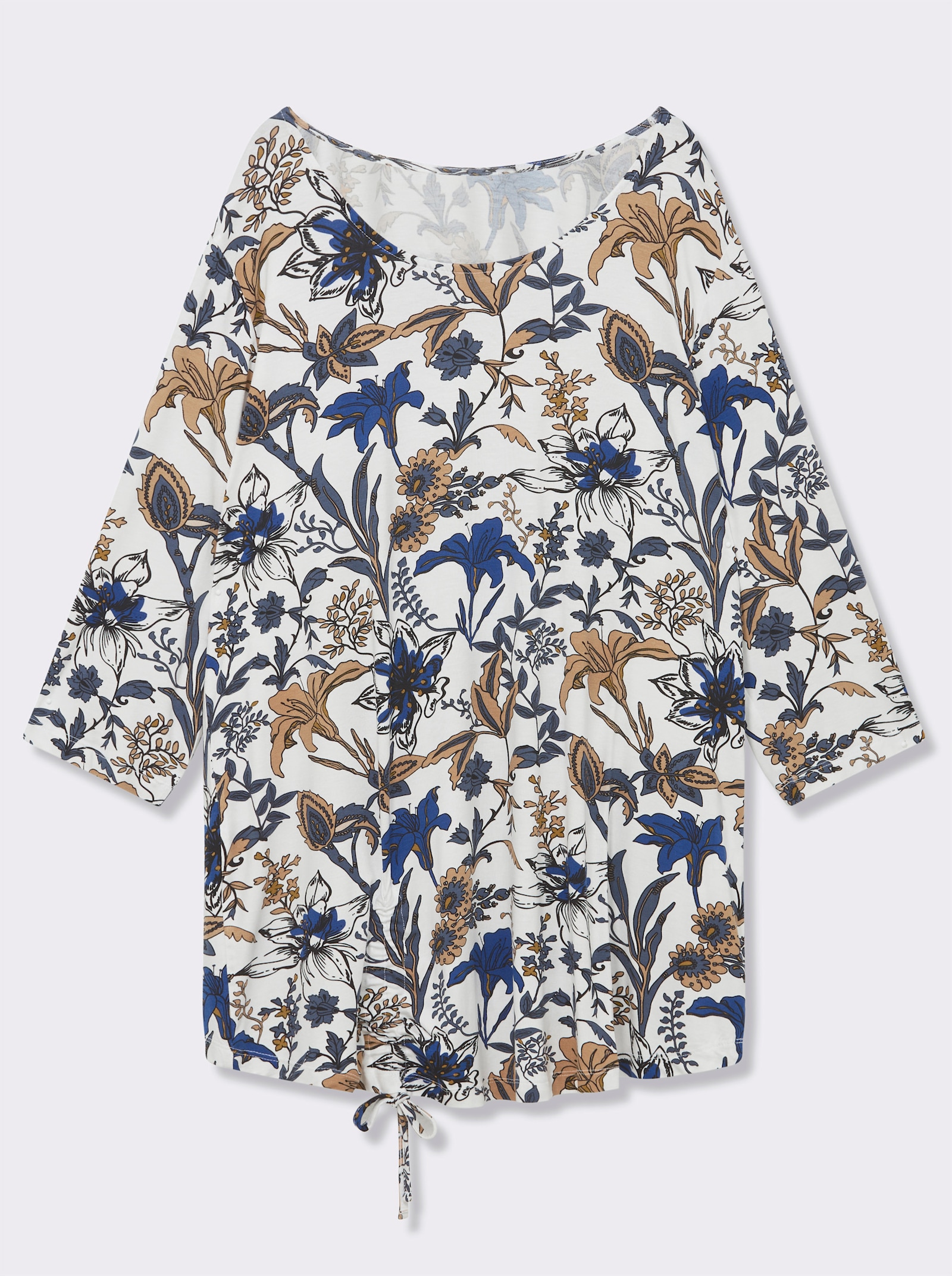 Print-Shirt mit 3/4-Ärmeln - ecru-royalblau-bedruckt