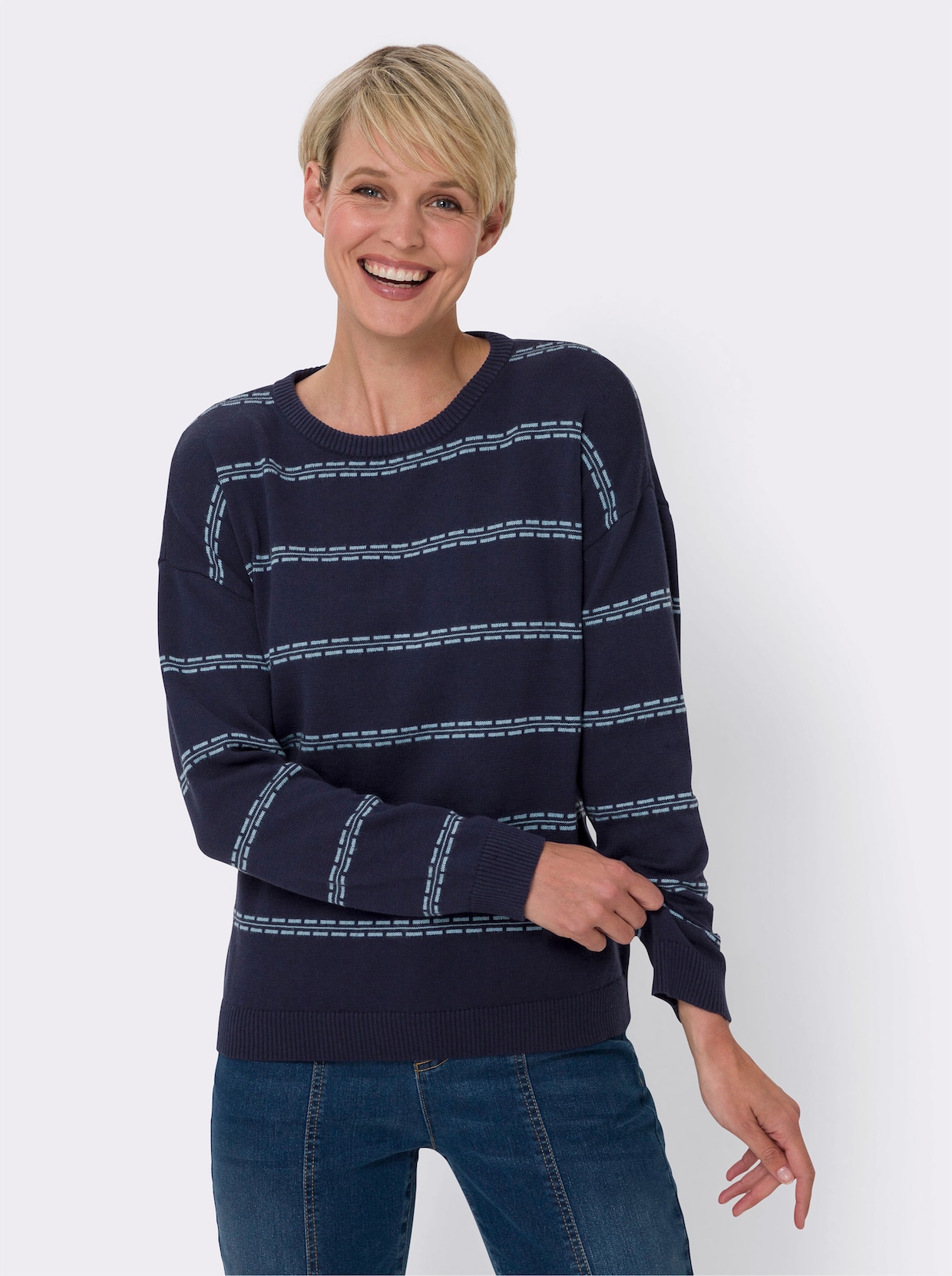 Langarm-Pullover - marine-himmelblau-gemustert