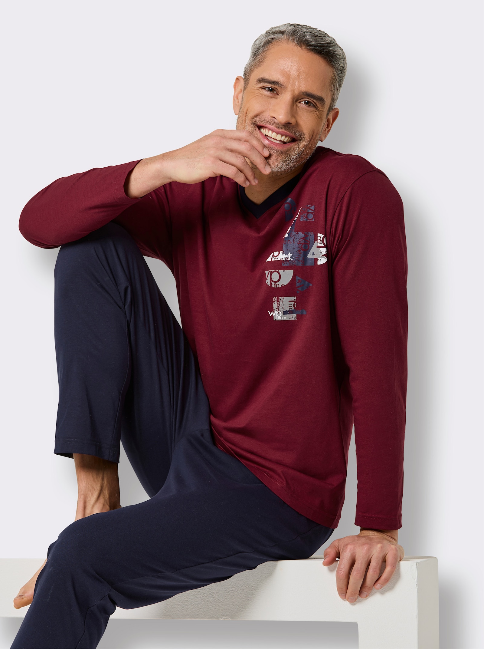 wäschepur men Schlafanzüge - dunkelrot-bedruckt + marine-bedruckt