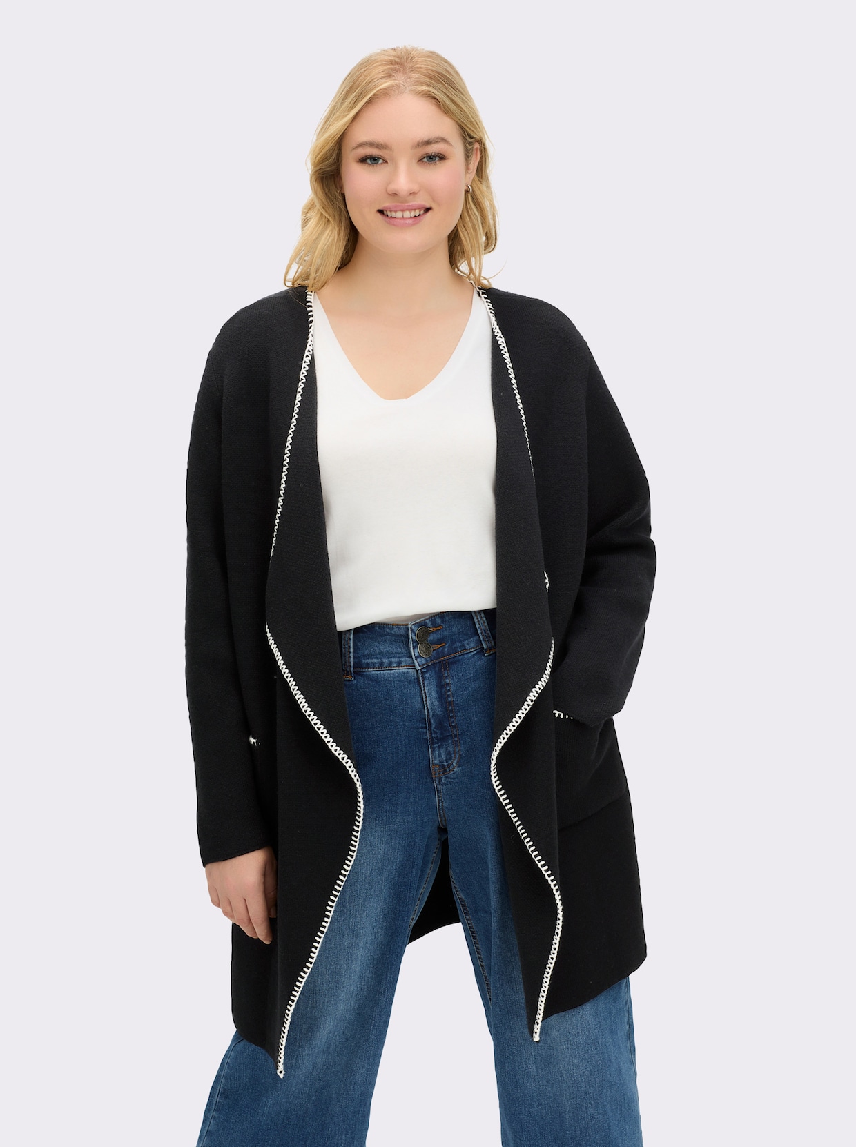 sheego Strickjacke - schwarz-ecru
