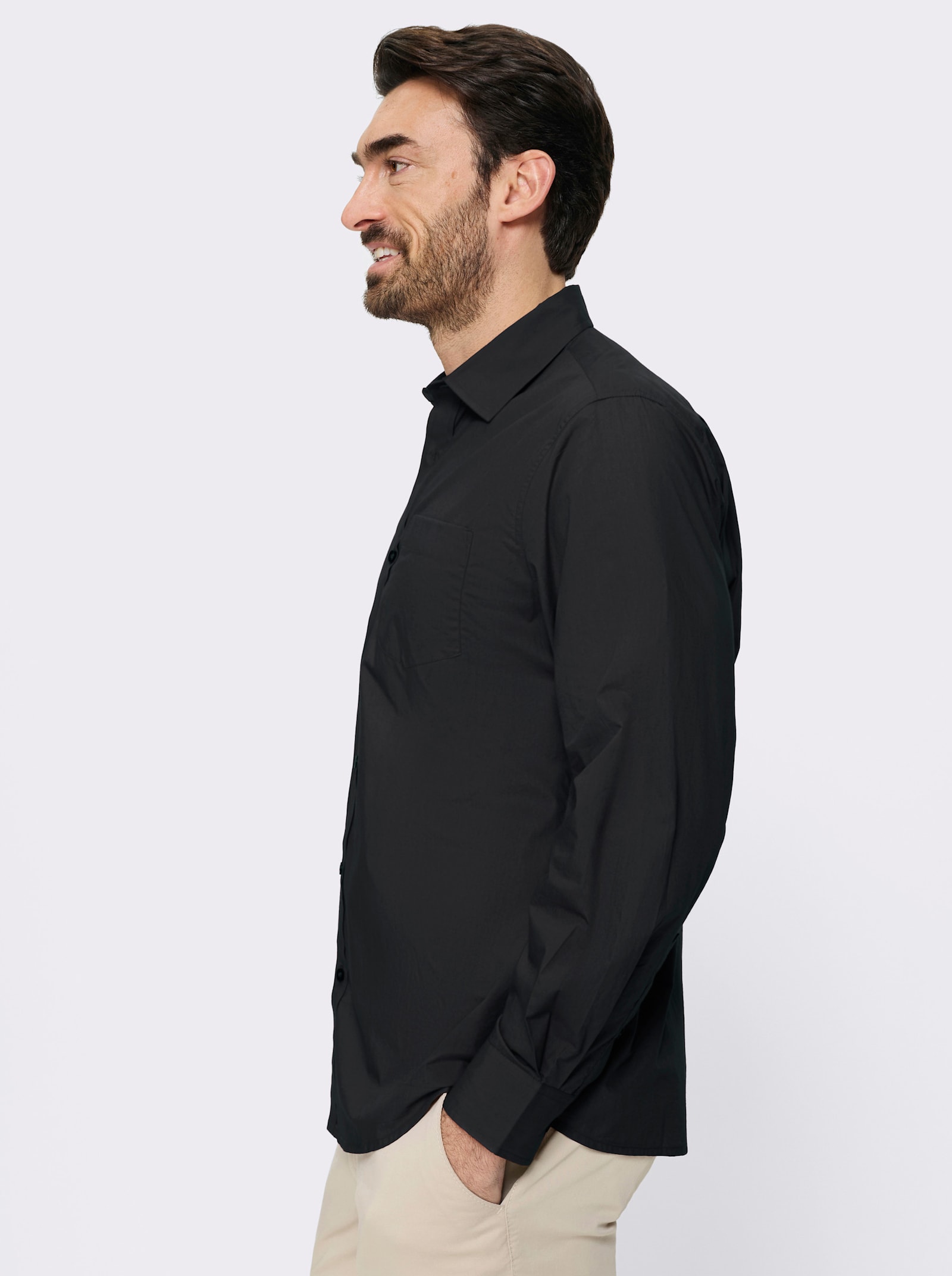 Catamaran Langarmhemd mit Brusttasche - schwarz