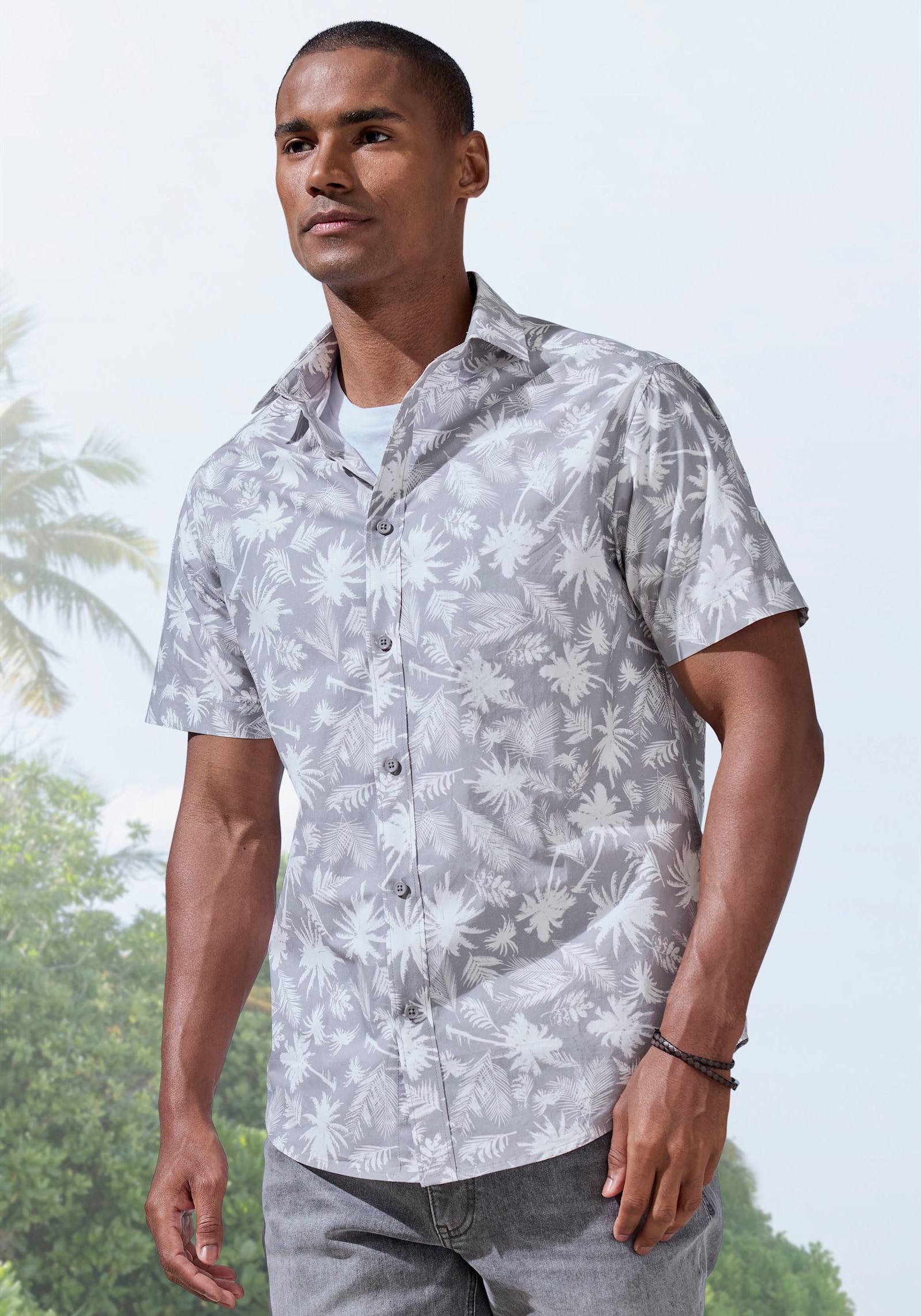 Beachtime Hawaiihemd - grau-bedruckt