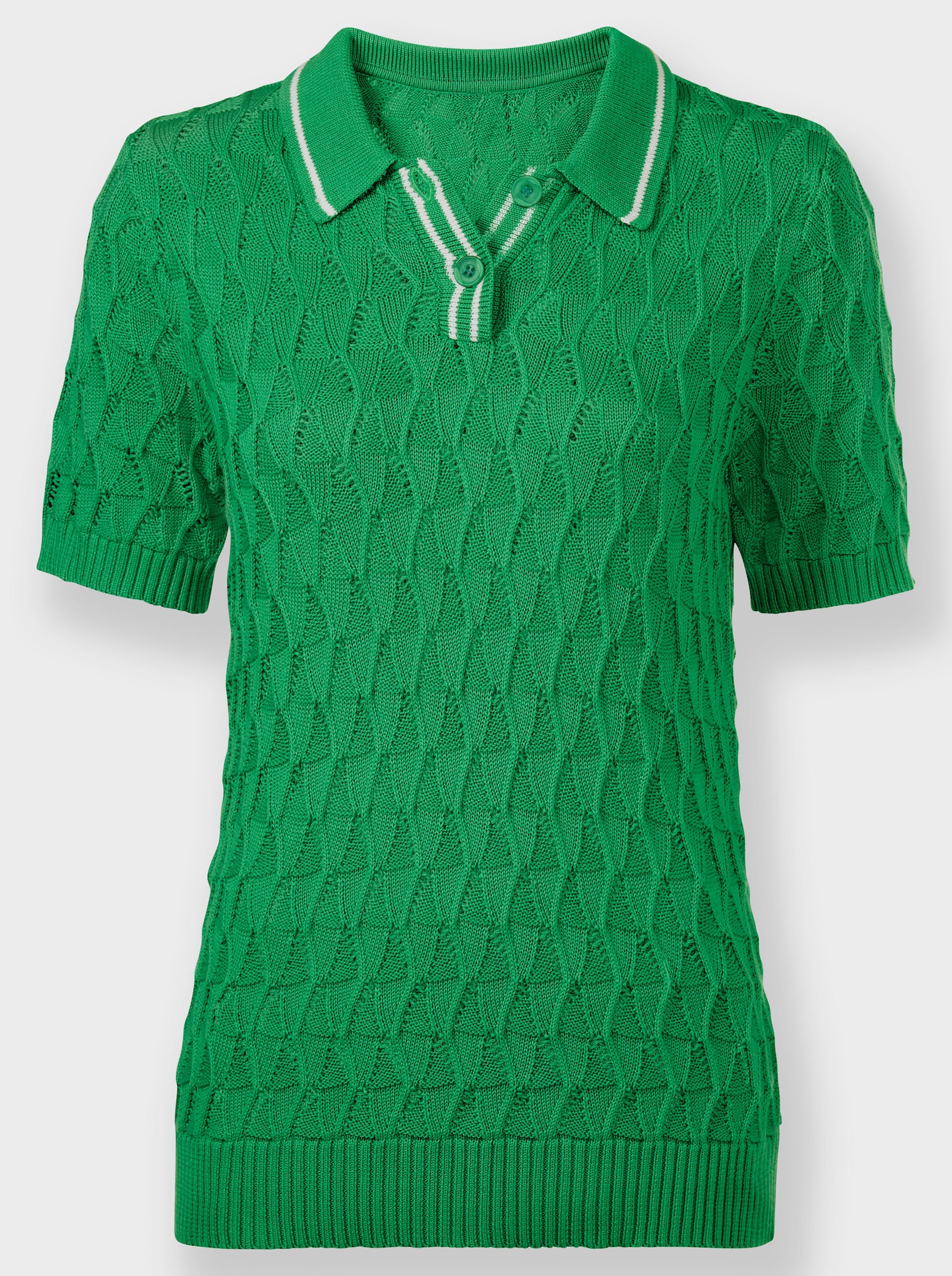heine Polopullover in Ajourstrickmuster - grasgrün