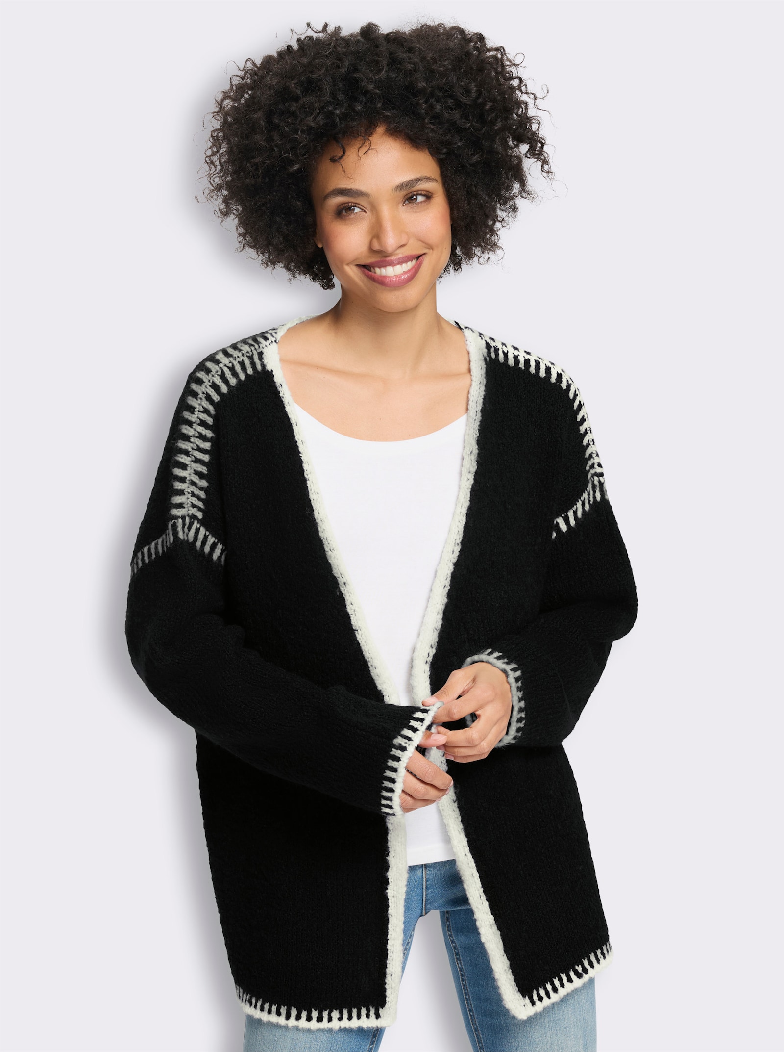 heine Strickjacke mit Kontrast-Details - schwarz