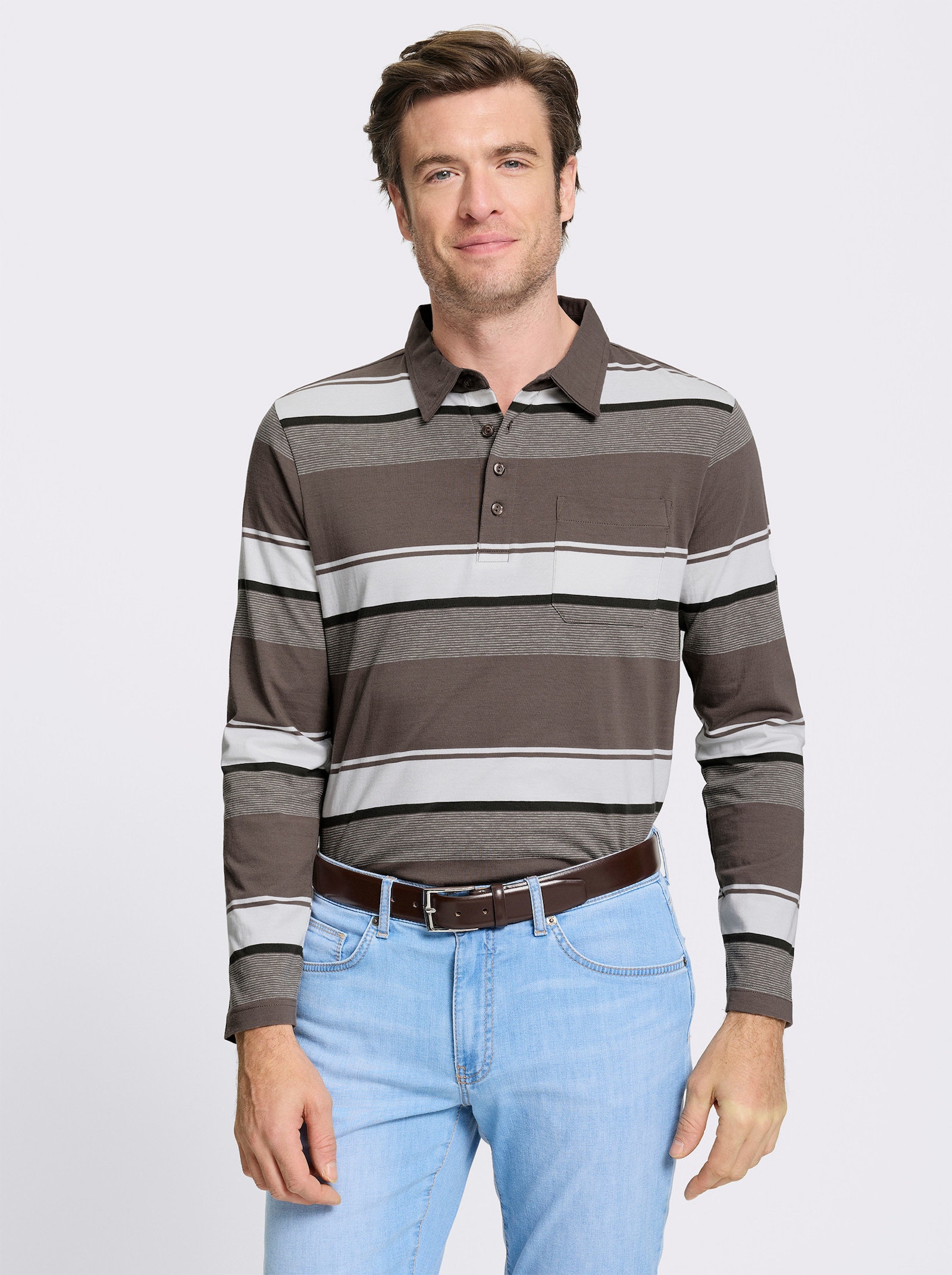Marco Donati Langarmshirt im Streifen-Dessin allover - dunkeltaupe-gestreift