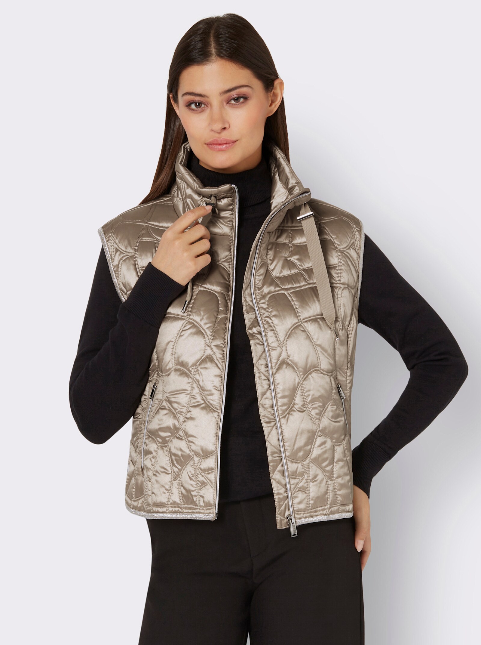 Steppweste mit Glanz-Effekt - sesam