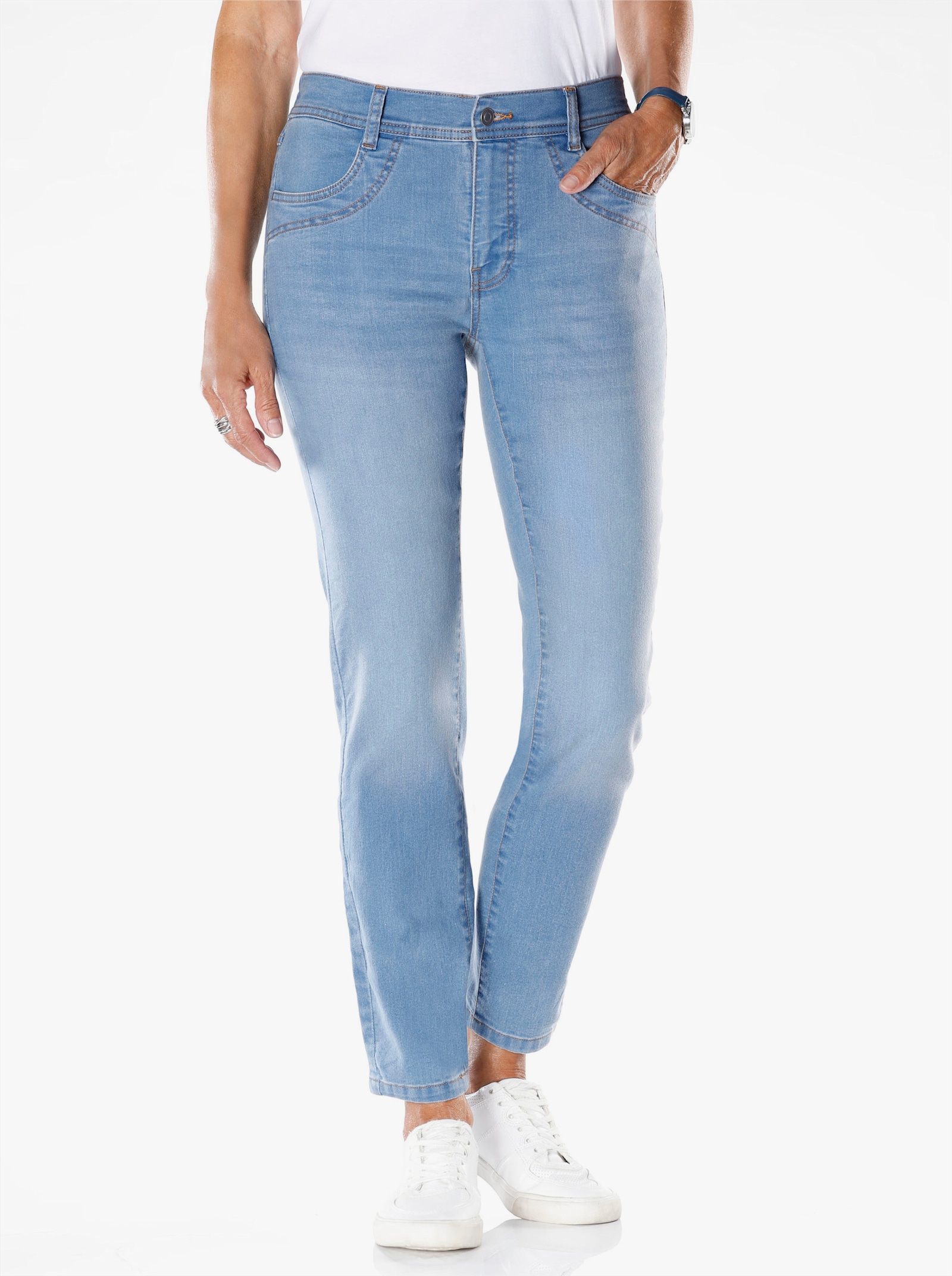 Jeans mit Ziernaht an den Taschen - blue-bleached