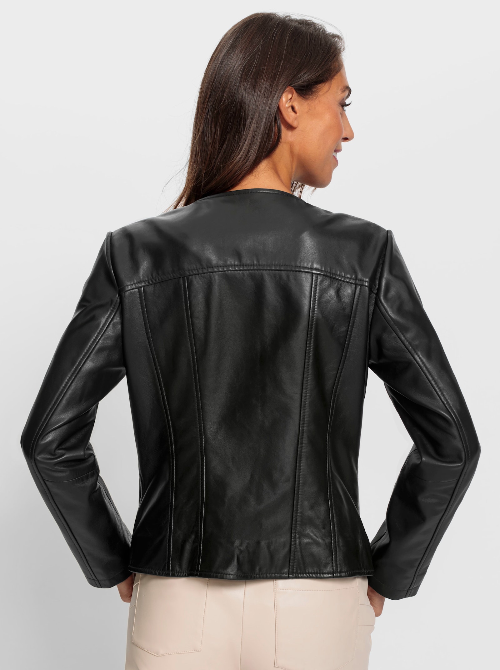 heine Lederjacke mit Schmuckknöpfen - schwarz