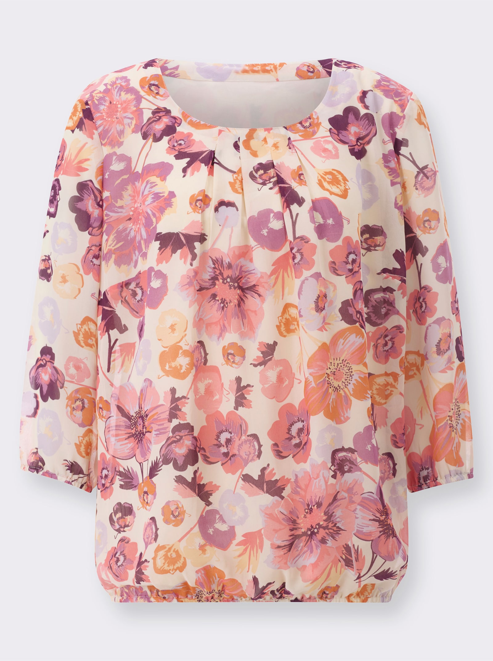 Schlupfbluse in Georgette-Qualität - elfenbein-flamingo-bedruckt