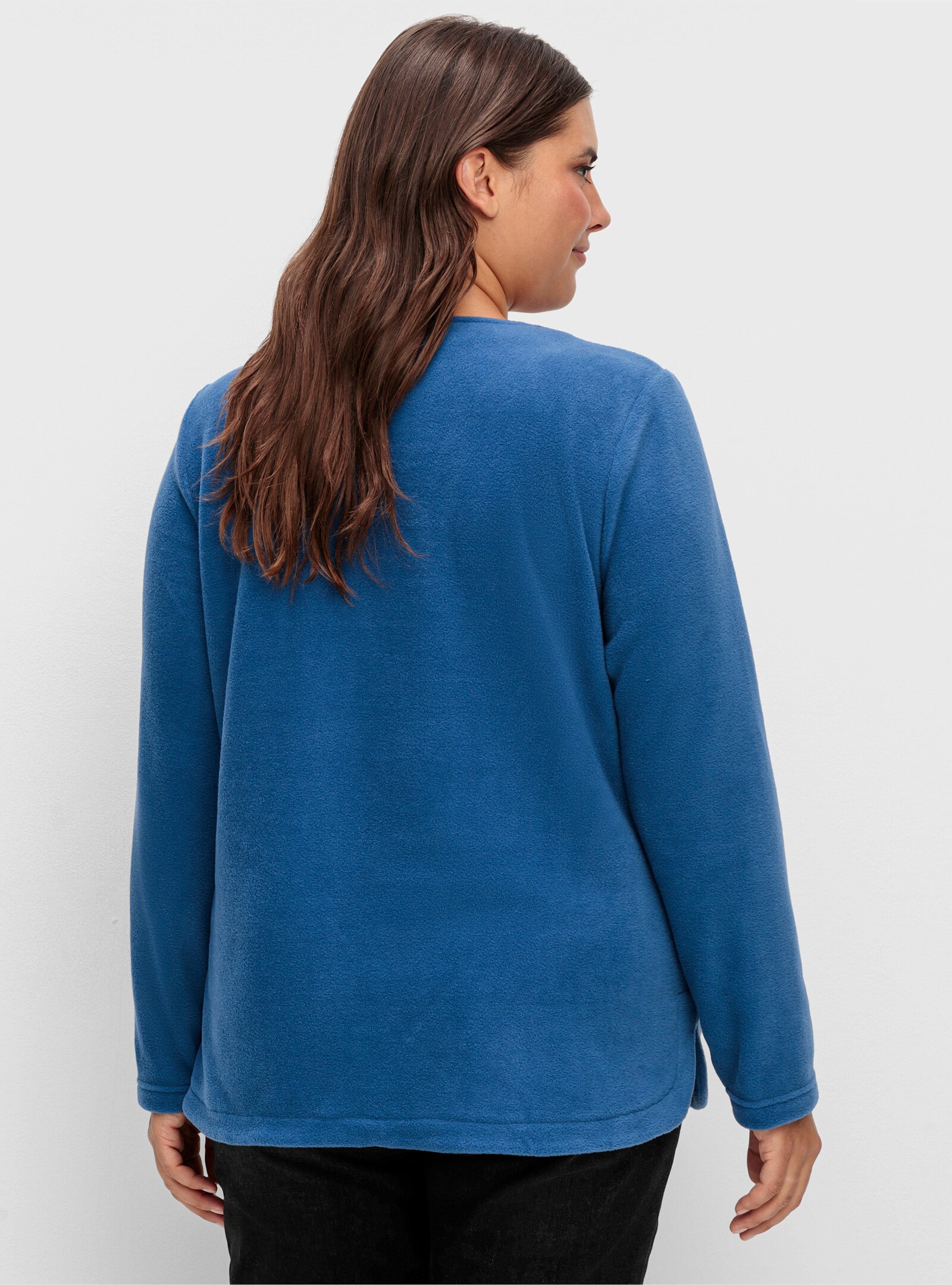 Fleeceshirt mit abgerundetem Saum - jeansblau