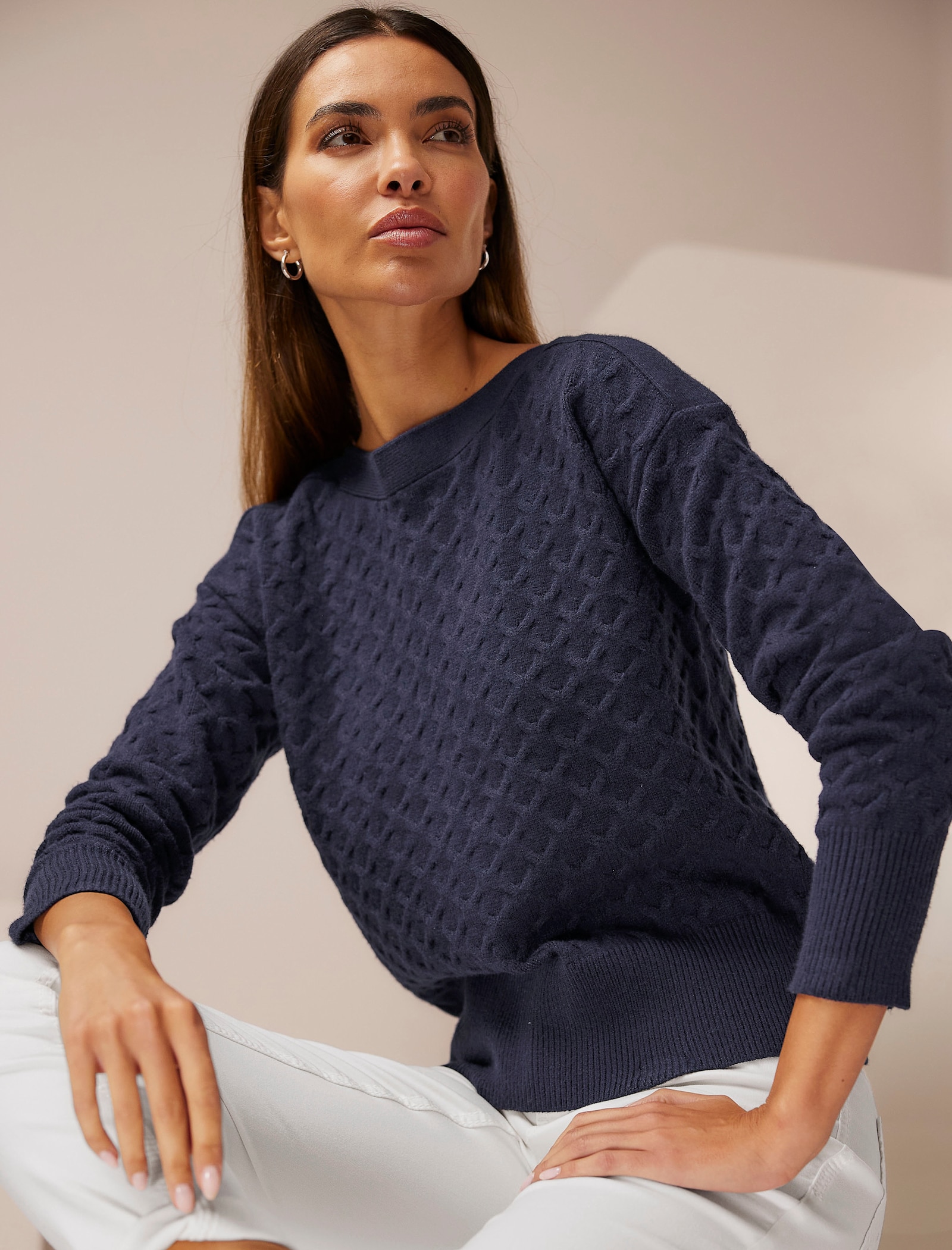 heine Strickpullover mit Strukturmuster - marine