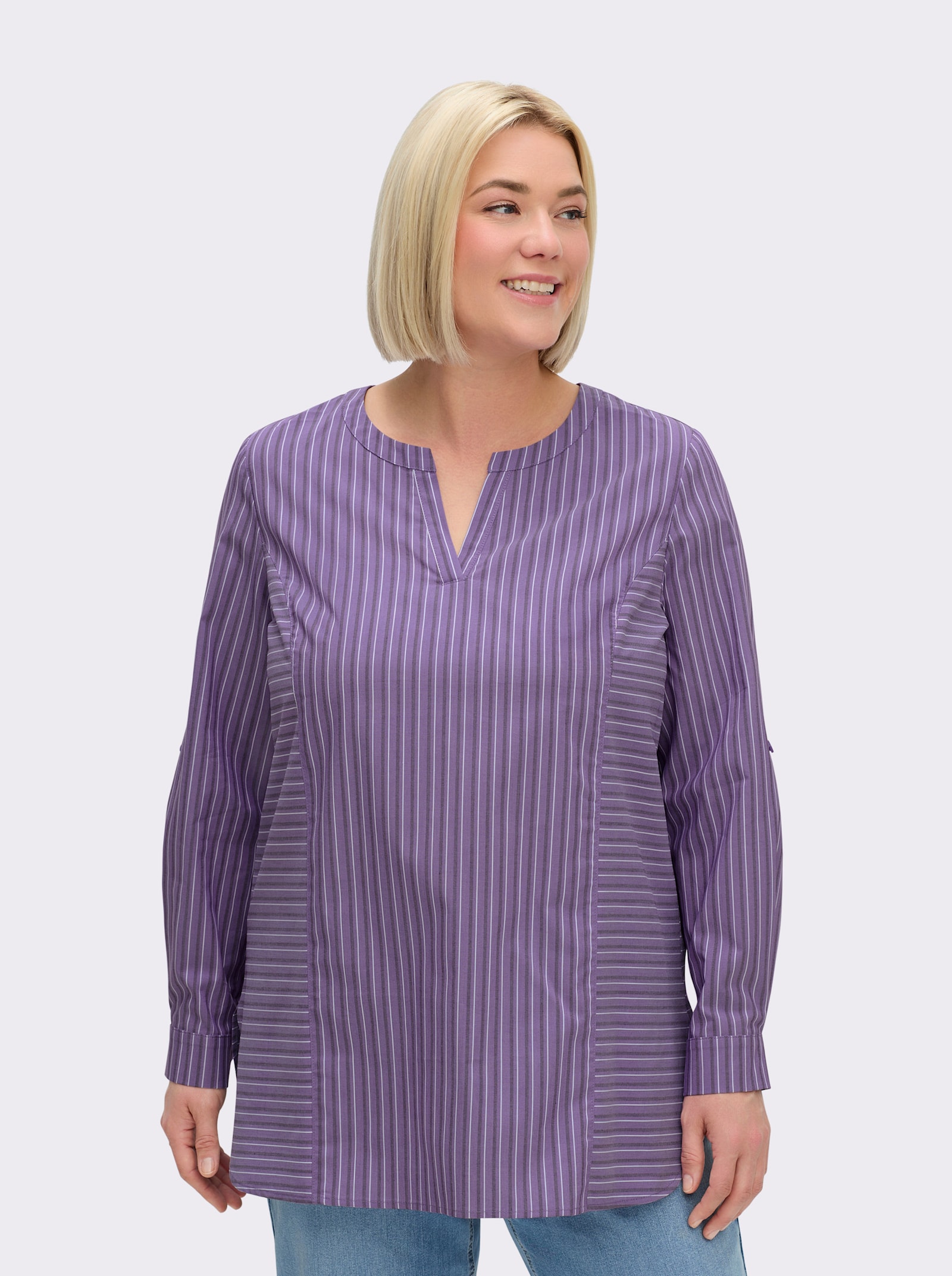 sheego Tunika im Streifen-Mix - lila-ecru-gestreift