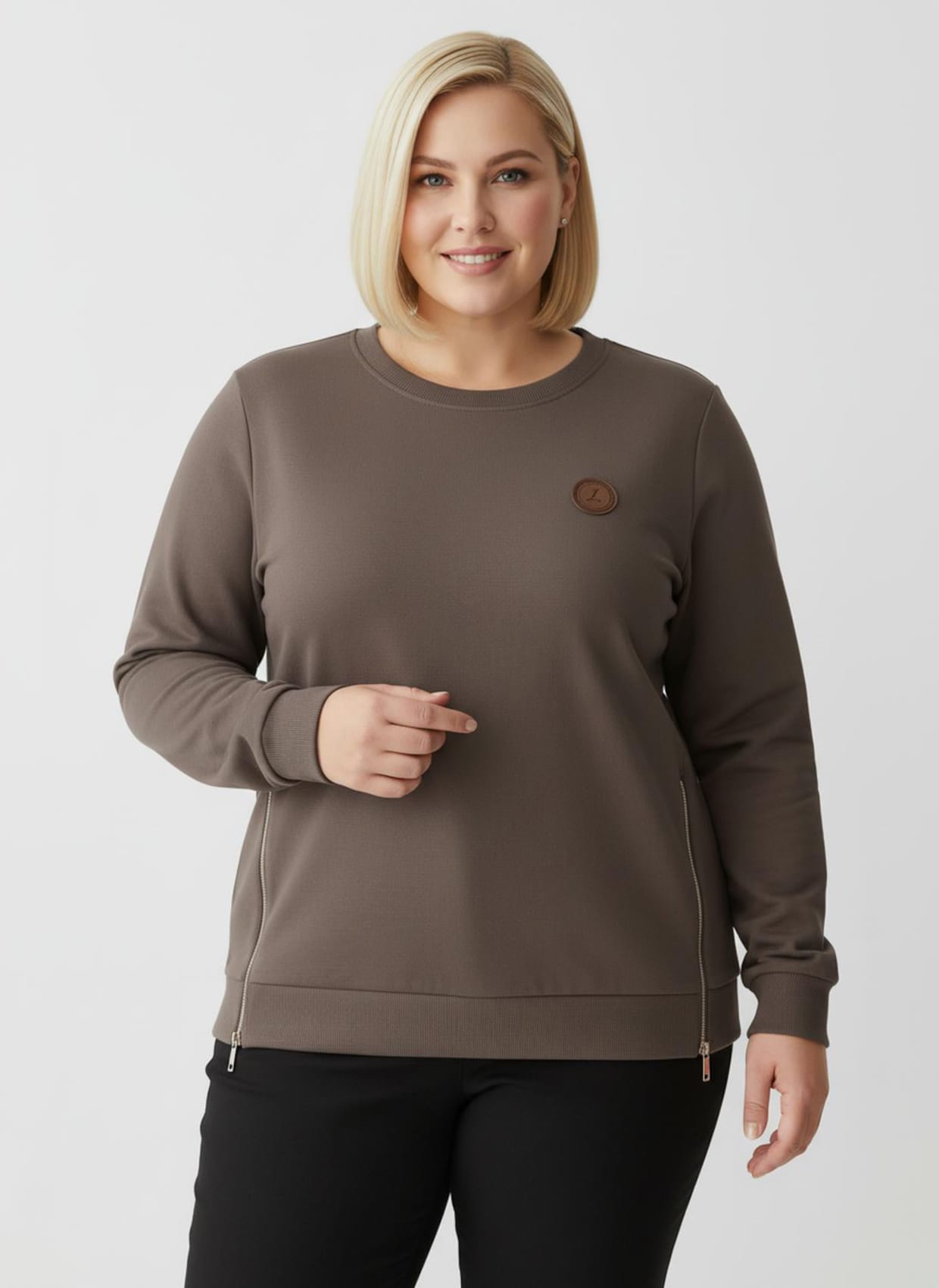 Sweatshirt mit Rippbündchen - dunkeltaupe