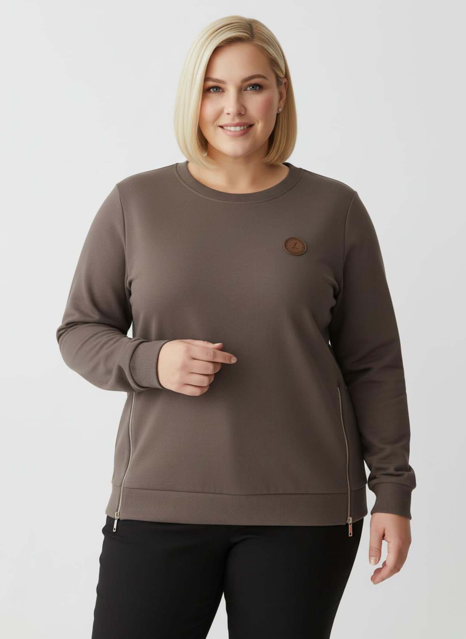 Sweatshirt mit Rippbündchen - dunkeltaupe