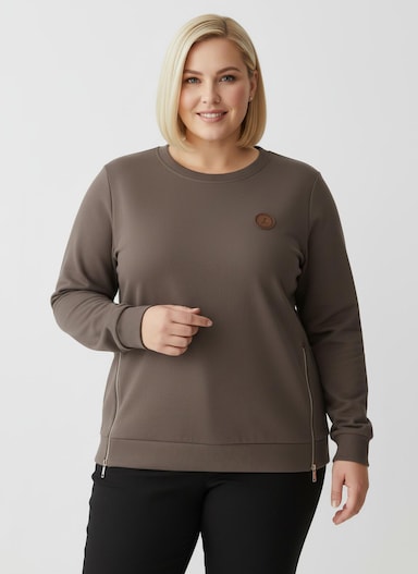 Sweatshirt mit Rippbündchen - dunkeltaupe