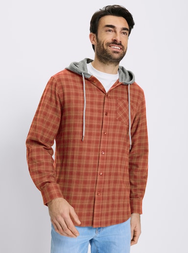 Catamaran Kapuzenhemd mit garngefärbtem Karo-Dessin - terra-camel-kariert