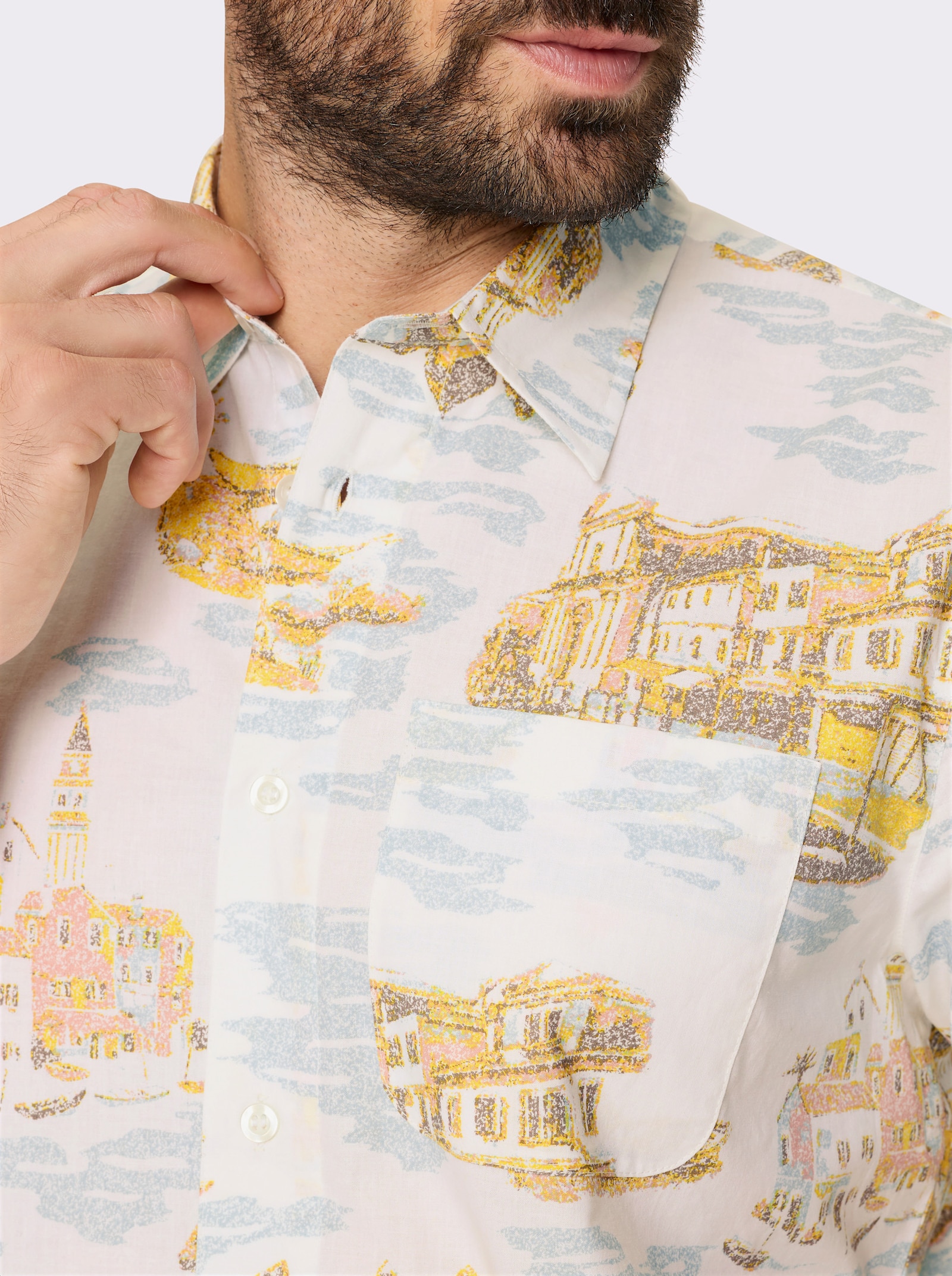 Marco Donati Kurzarmhemd mit Kentkragen - weiß-mint-bedruckt