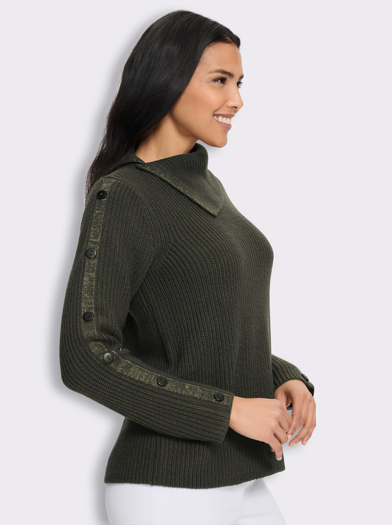 Langarm-Pullover mit asymmetrischem Kragen - graphit