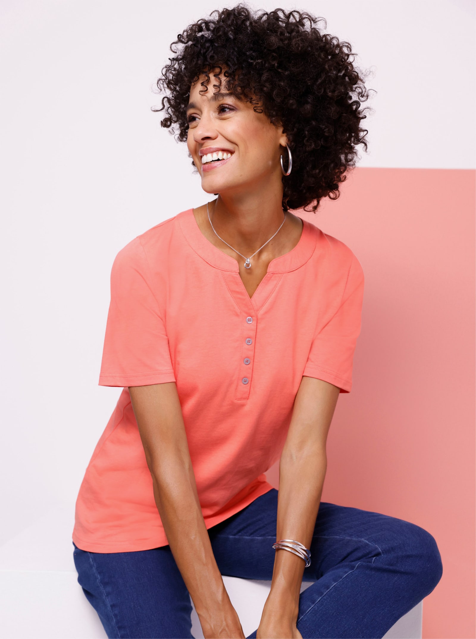 Tričko, kr.rukávy, kontr.gombíky - Koralová