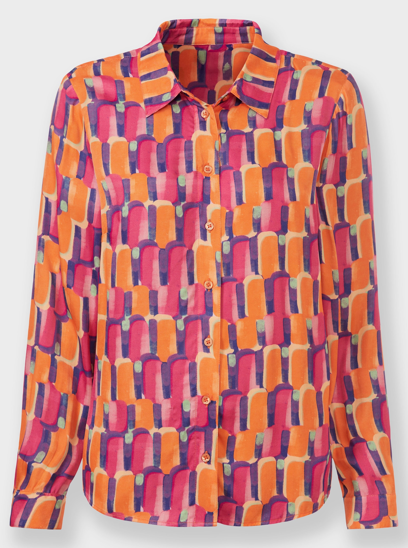 heine Blouse met print, van licht glanzend materiaal - oranje/pink bedrukt