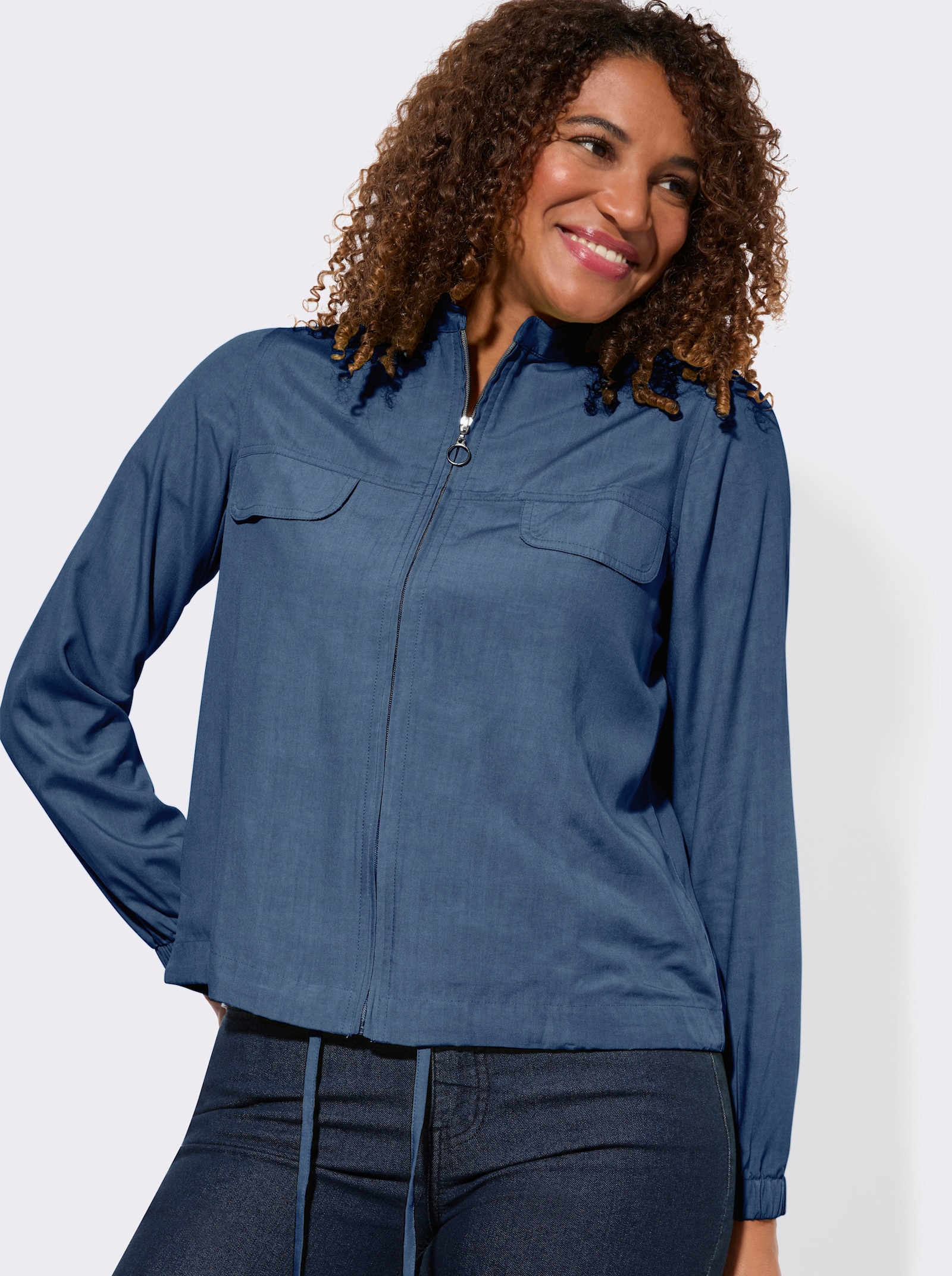 Blusenjacke in Oversize-Form - jeansblau