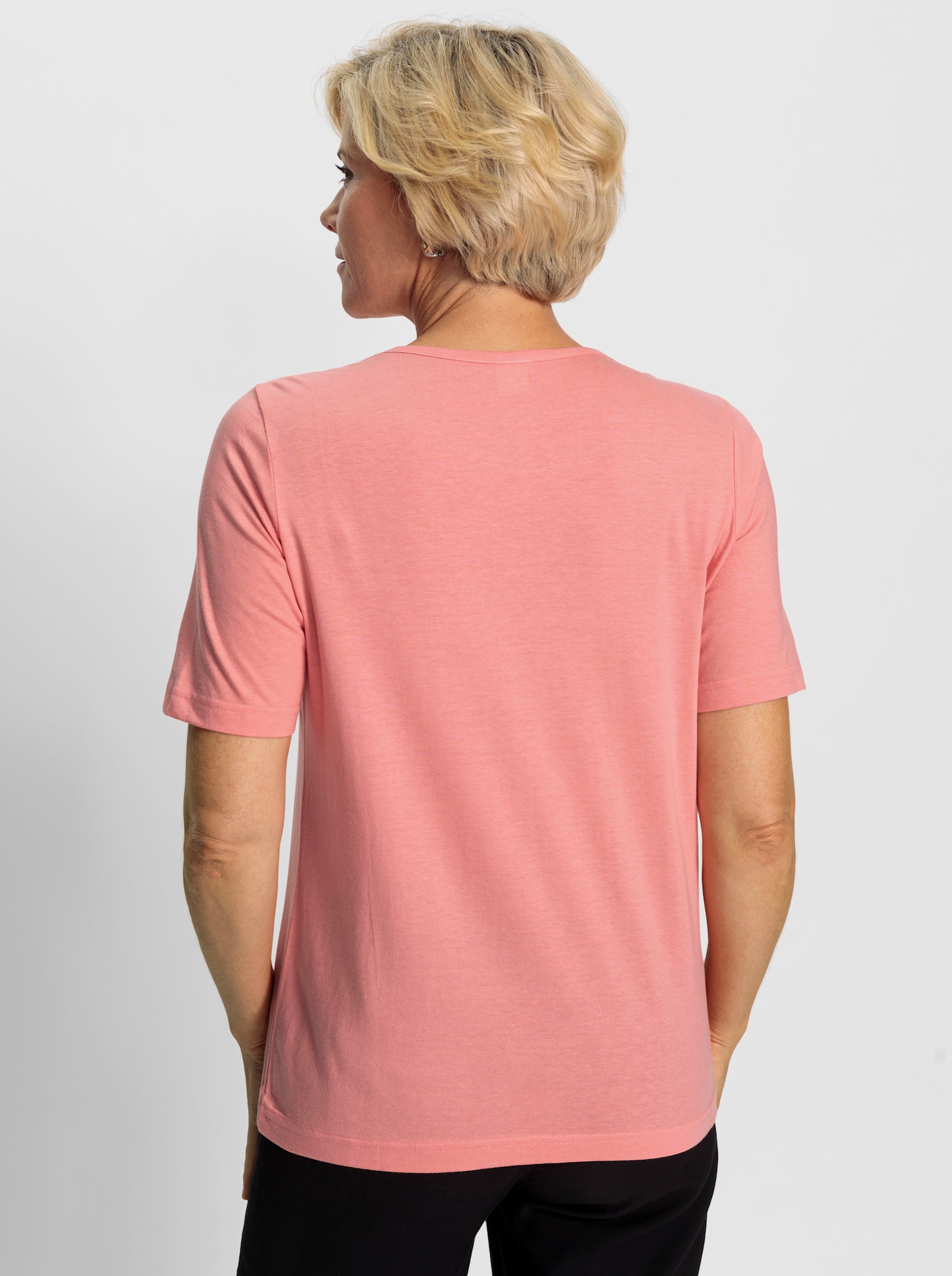Kurzarmshirt mit Blümchenstickerei - flamingo