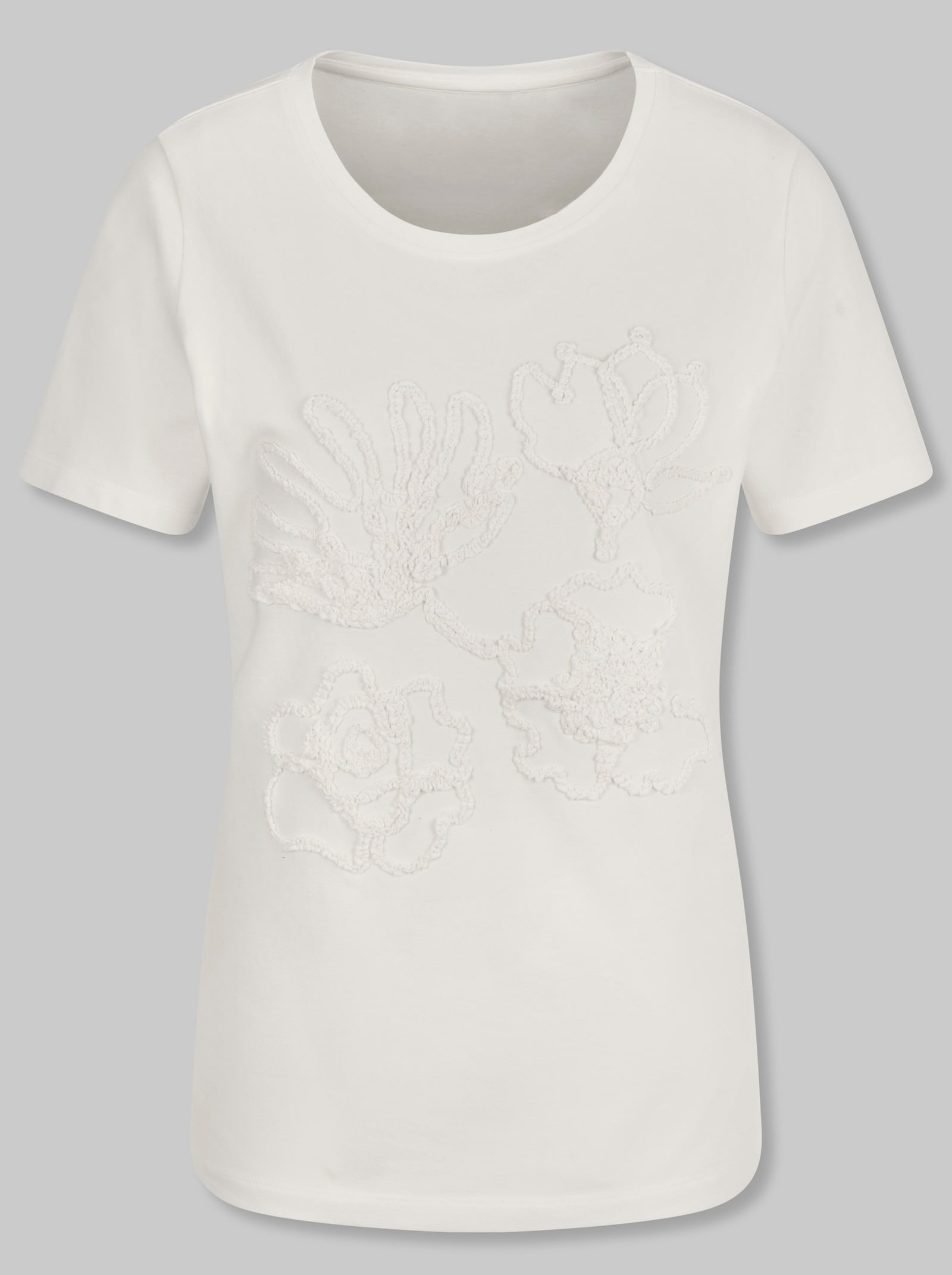 heine Kurzarmshirt mit Blumen-Applikationen - ecru
