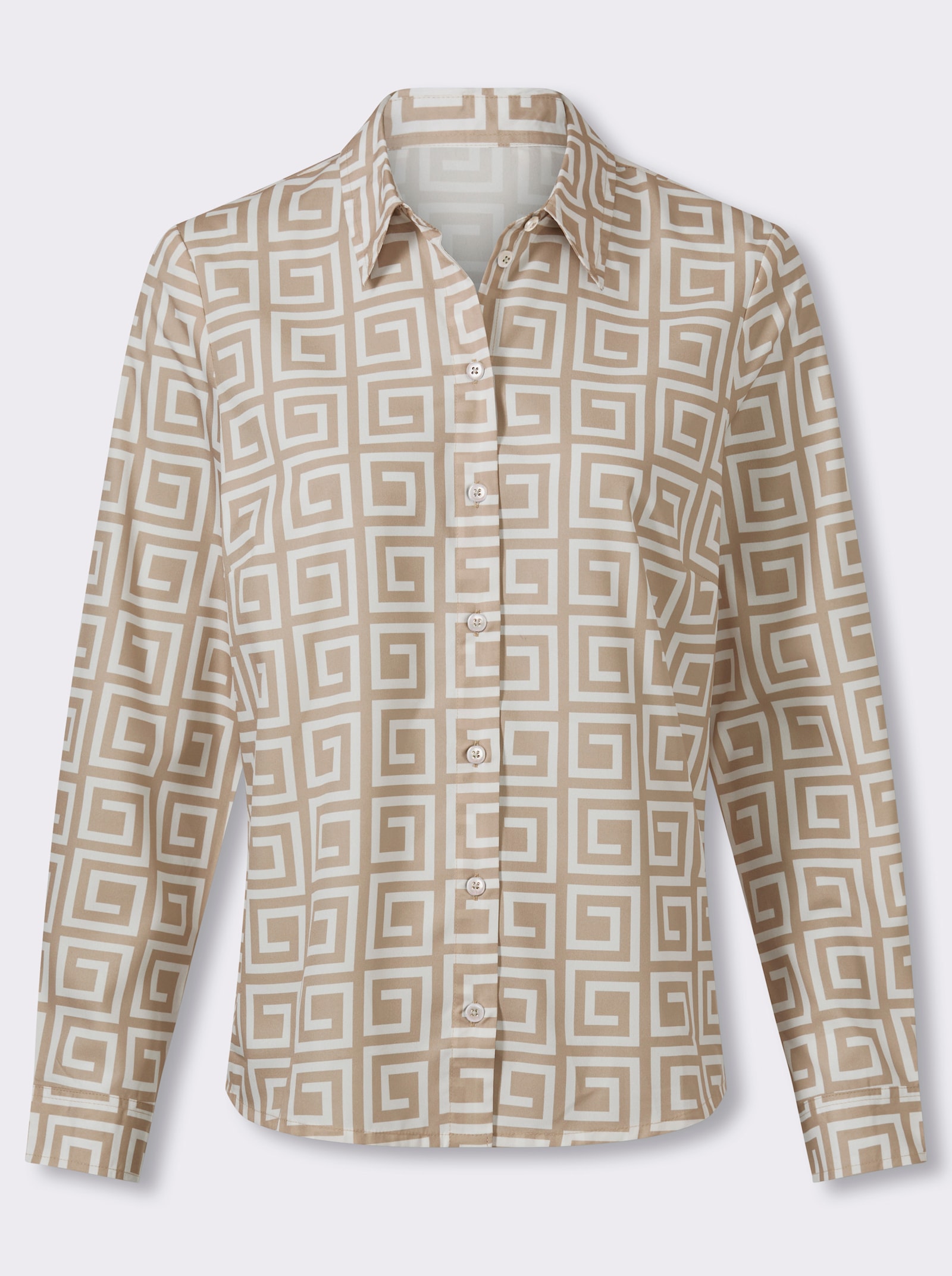 Langarmbluse mit Schulterpasse - ecru-beige-bedruckt