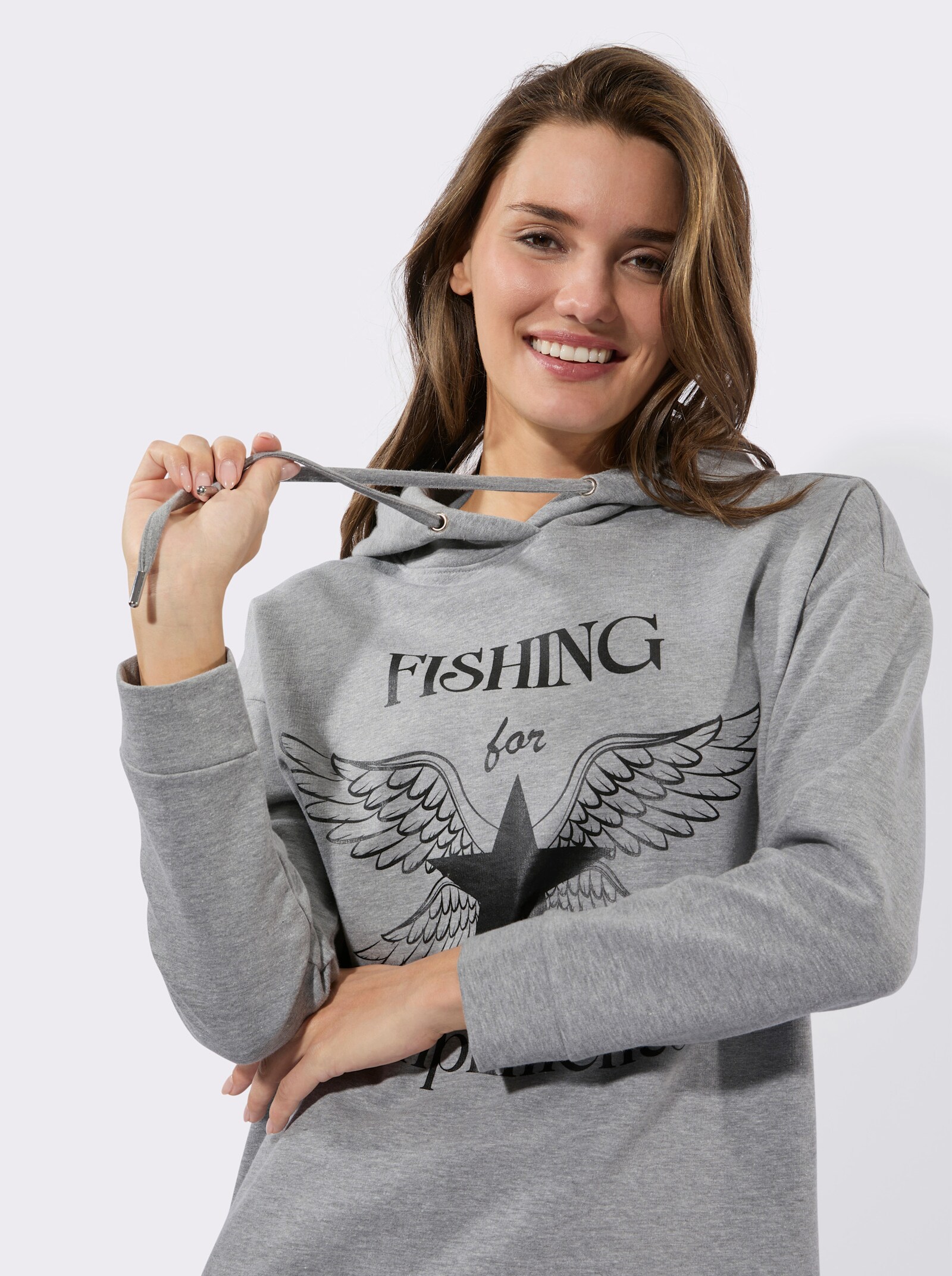 Sweatshirt mit Druck-Motiv - grau-meliert