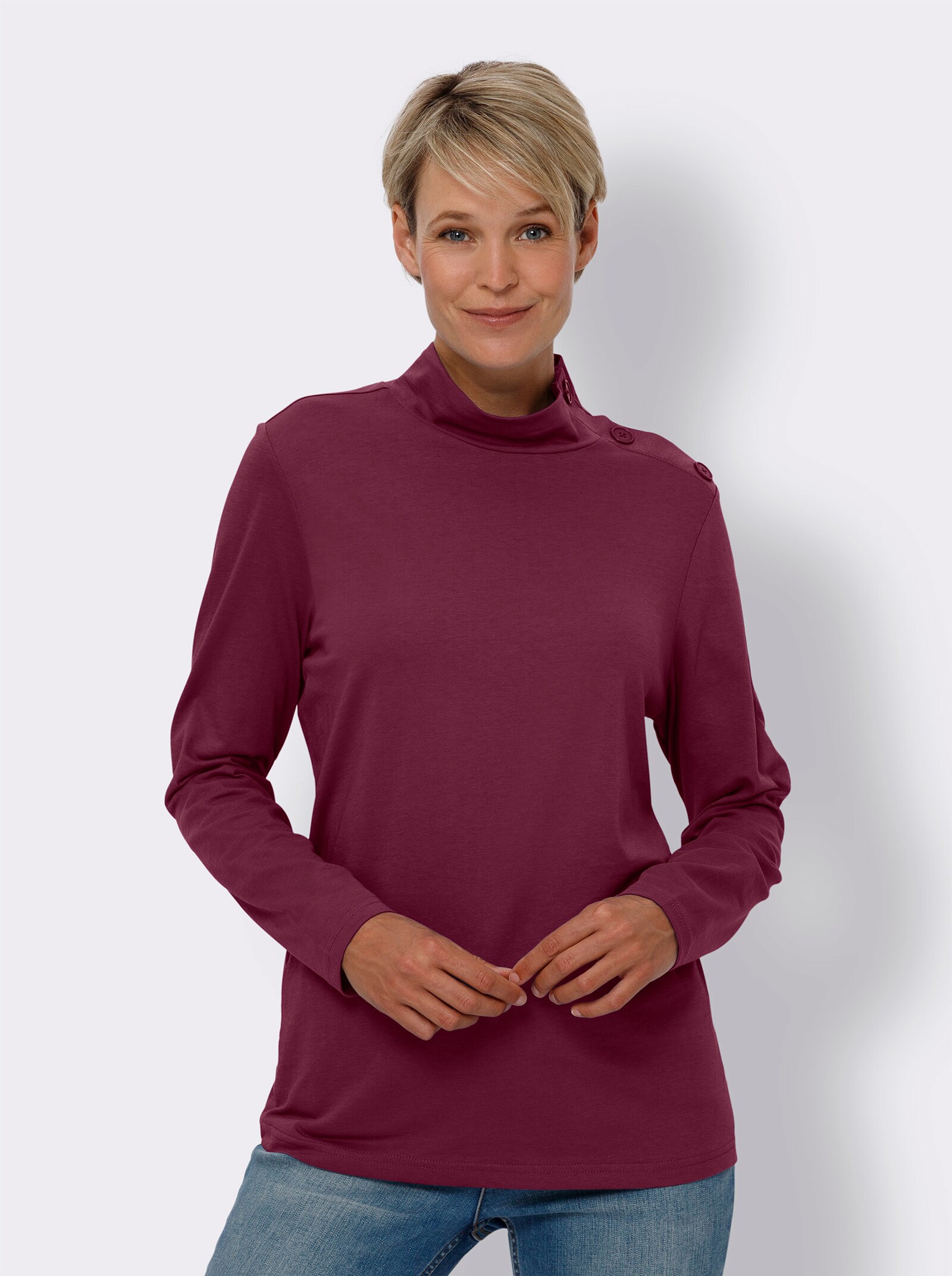 Tričko, stojačik, ozdobné gombíky na pleciach - hnedofialová