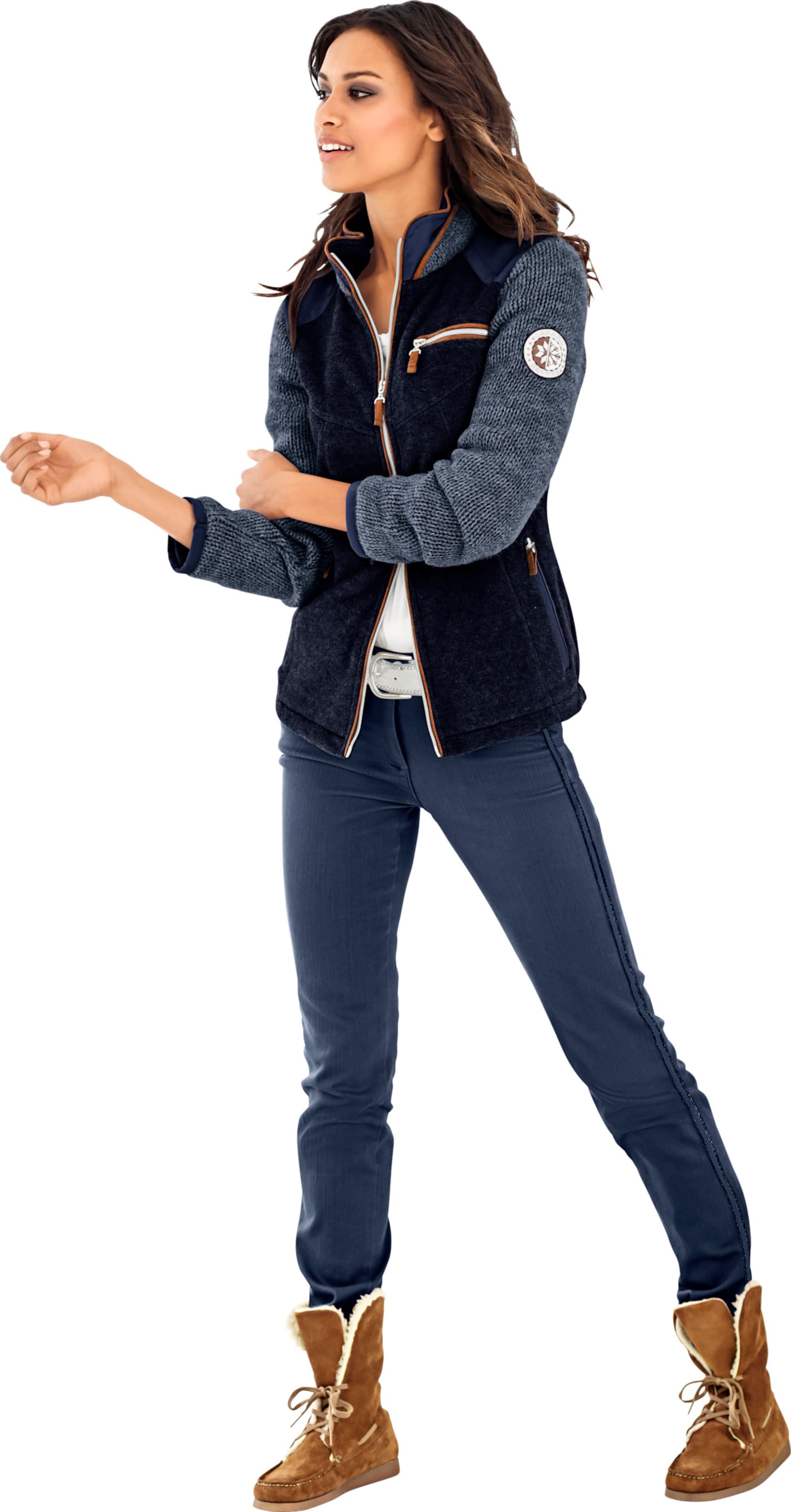 Marine-Meliert Fleecejacke