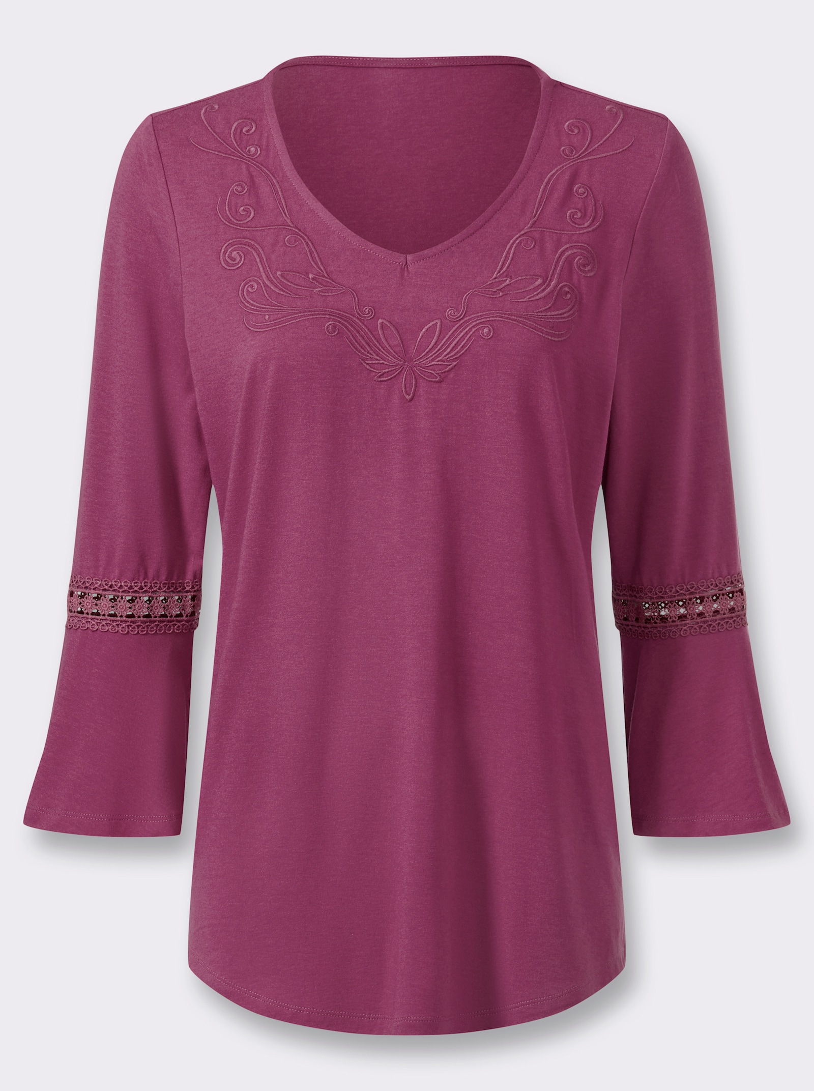 3/4-Arm-Shirt mit Stickerei und Spitze - erika