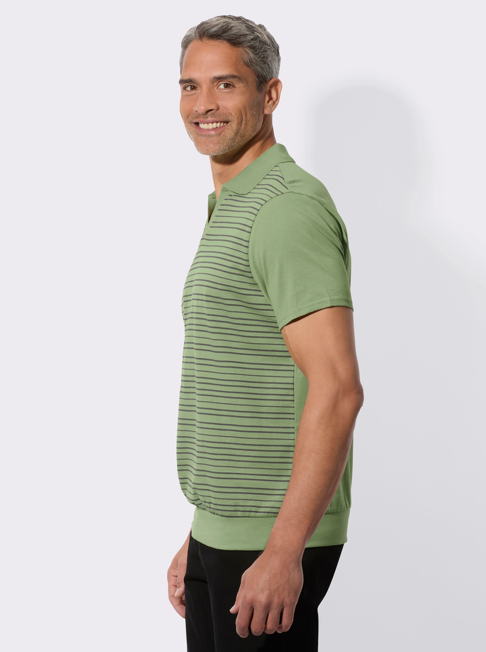 Poloshirt met elastische zoomboord - eucalyptus/antraciet